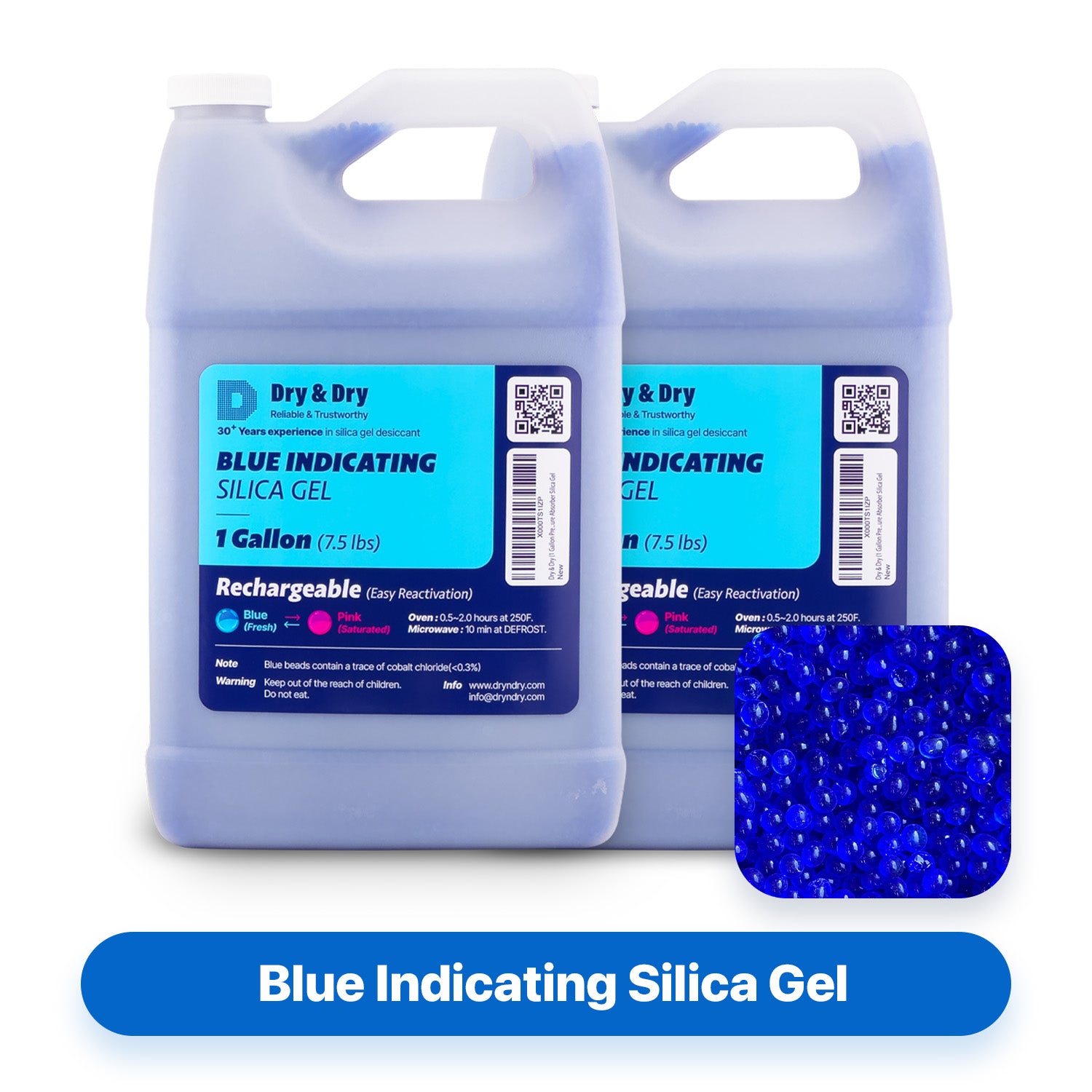 2 Gallon(15 LBS) "Dry & Dry" Premium Blue Indicating Silica Gel Beads - Rechargeable Beads(3-5 mm)