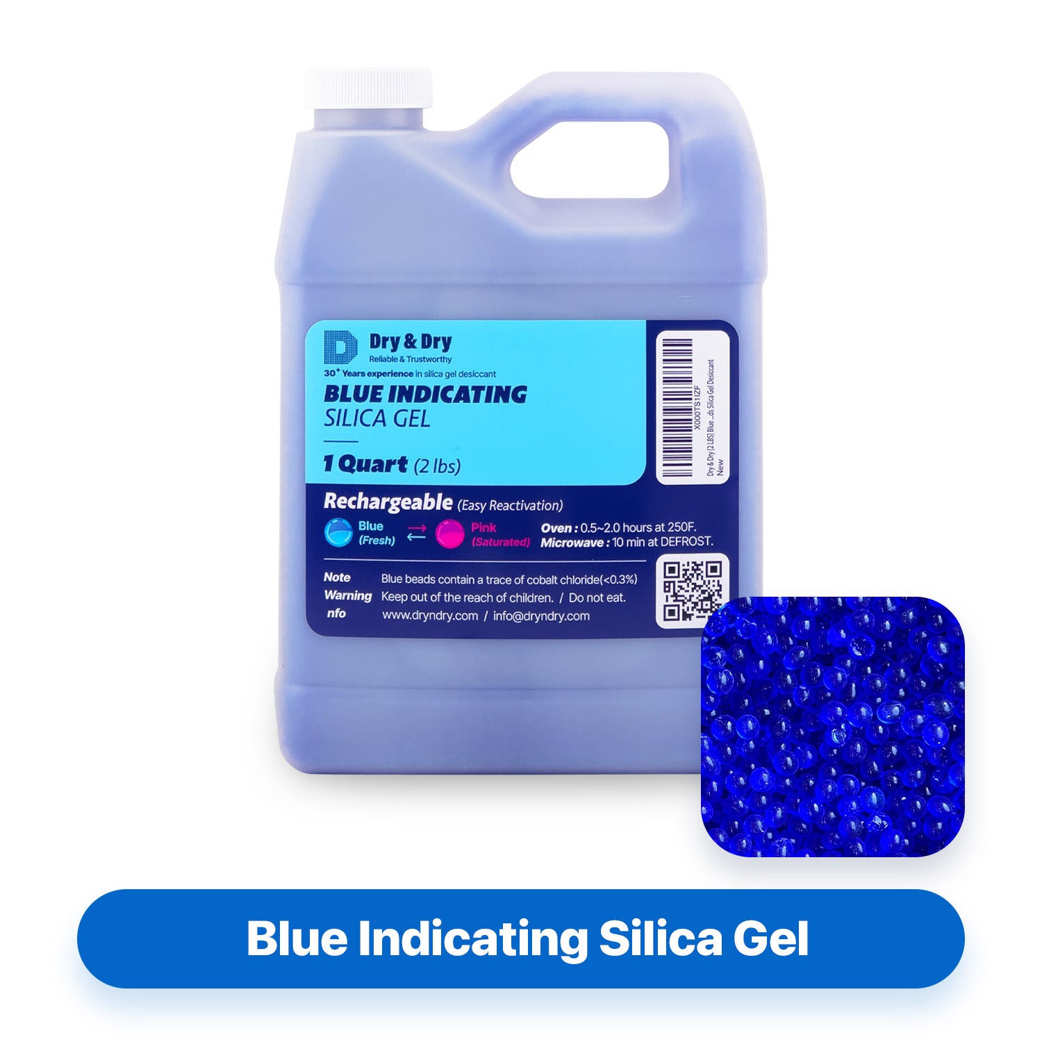 1 Quart Jug Replacement Desiccant Blue Indicating Silica Gel Bead(2 LBS) - Rechargeable