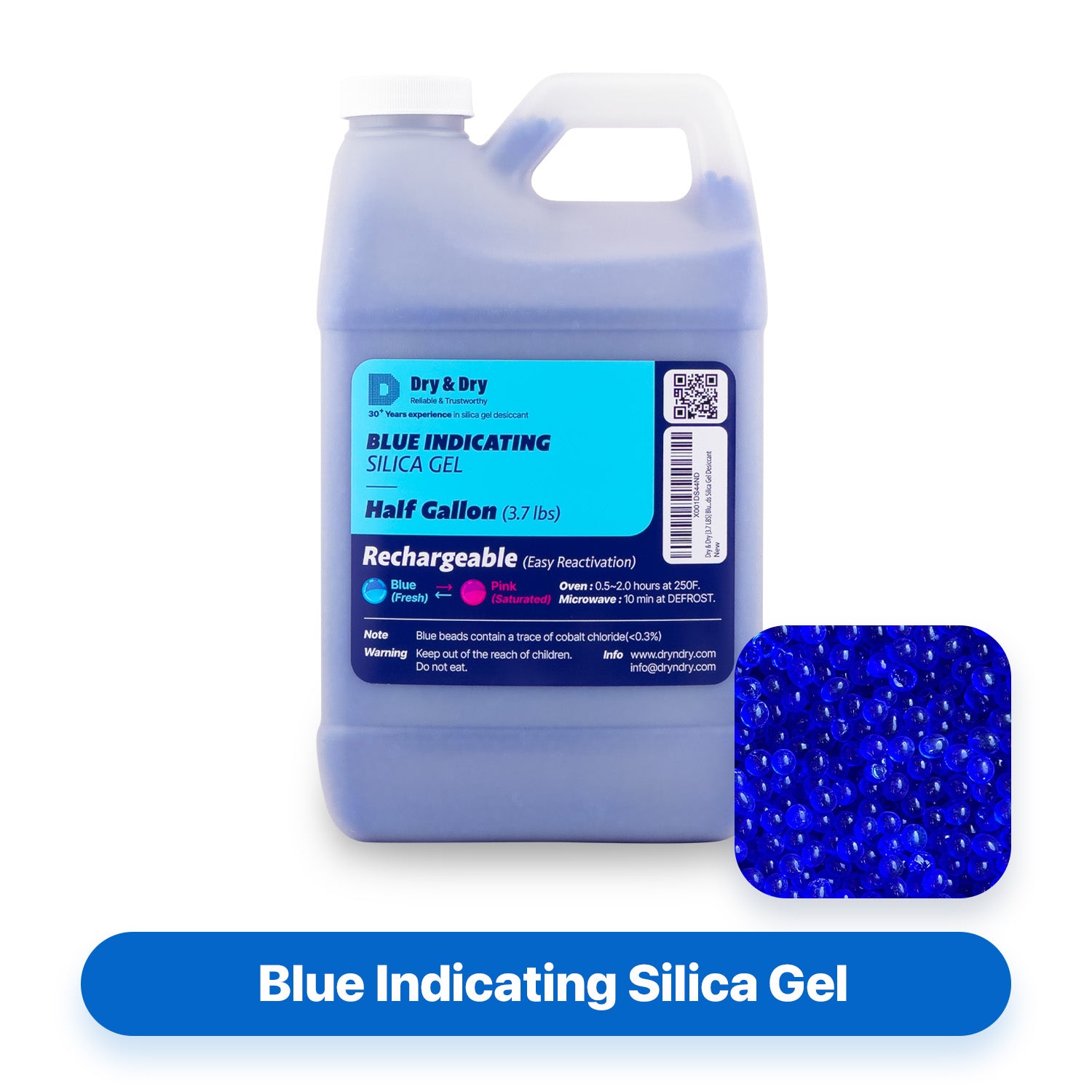 1/2 Gallon Premium Blue Indicating Silica Gel Beads(Industry Standard 3-5 mm) - 3.6 LBS Reusable