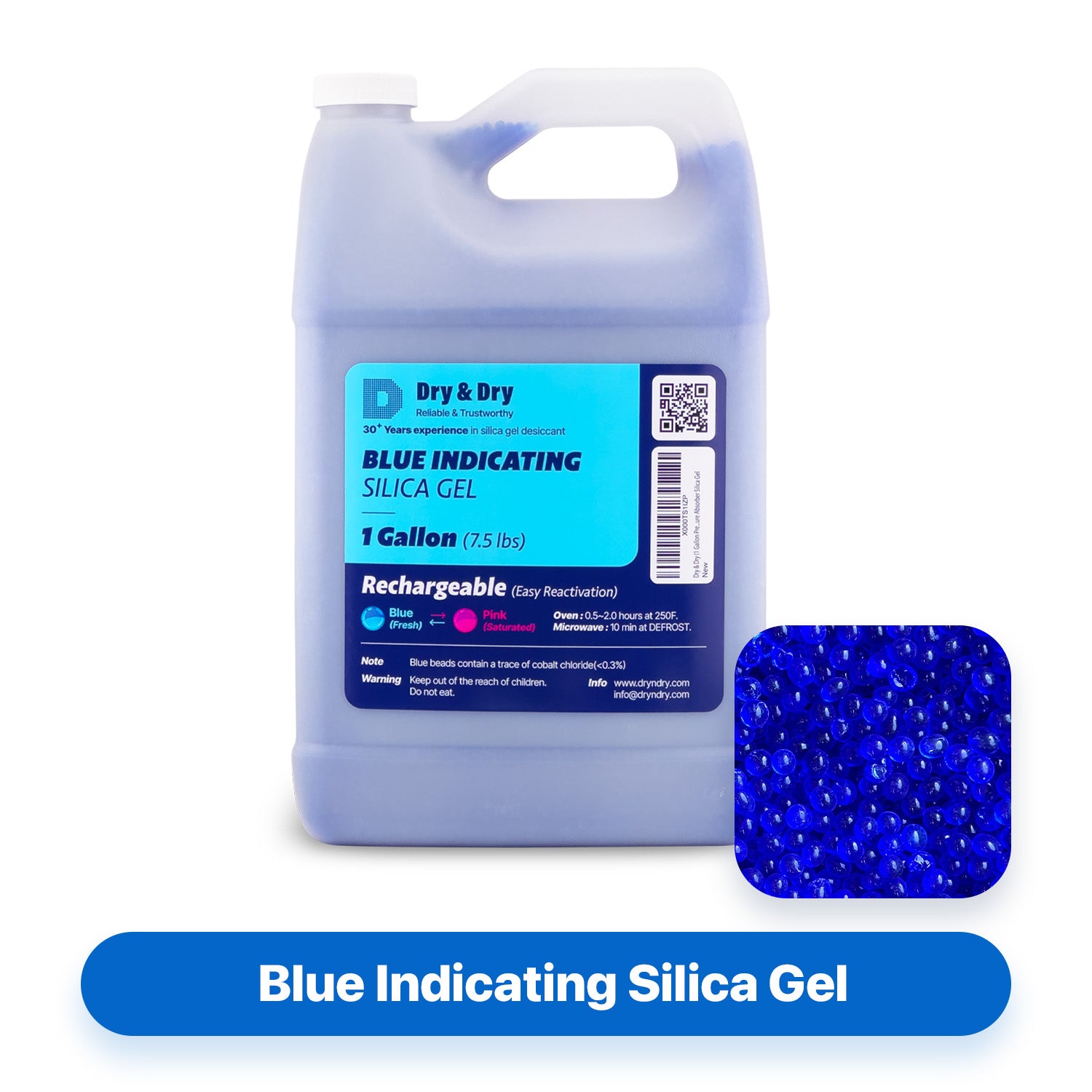 1 Gallon(7.5 LBS) "Dry & Dry" Premium Blue Indicating Silica Gel Desiccant Beads(3-5 mm)