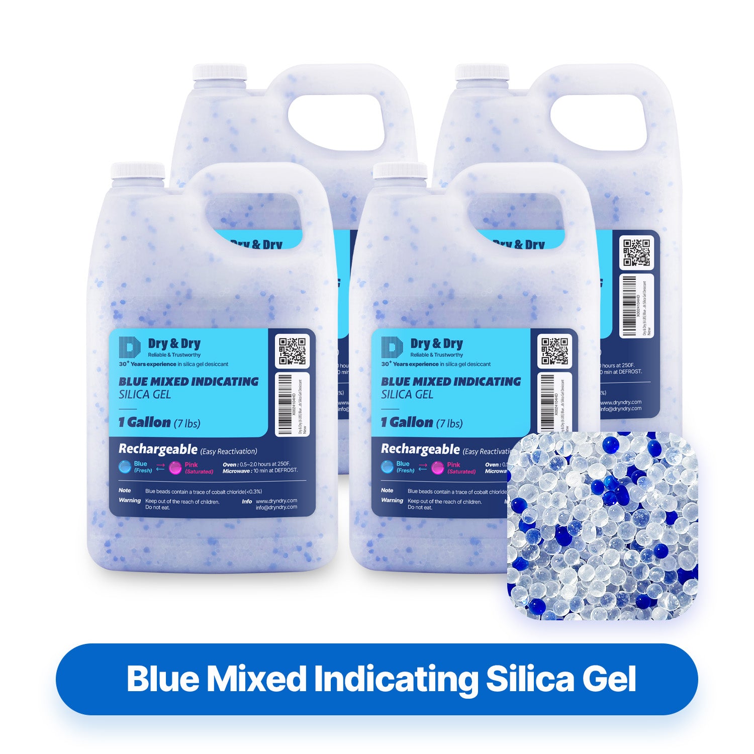 4 Gallon (28-30 LBS) "Dry & Dry" High Quality White & Blue Mixed Silica Gel Desiccant Beads - Rechargeable Beads
