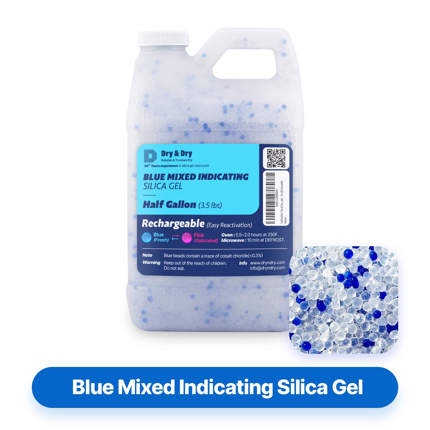 1/2 Gallon Premium Blue & White Mixed Indicating Silica Gel Beads(Industry Standard 3-5 mm) - 3.6 LBS Reusable