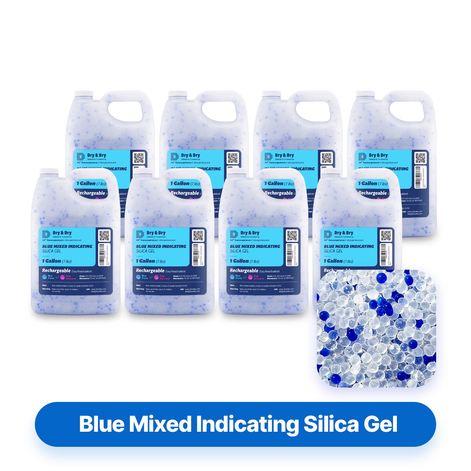 8 Gallon (56-60 LBS) "Dry & Dry" High Quality Mixed Silica Gel Desiccant Beads - Rechargeable