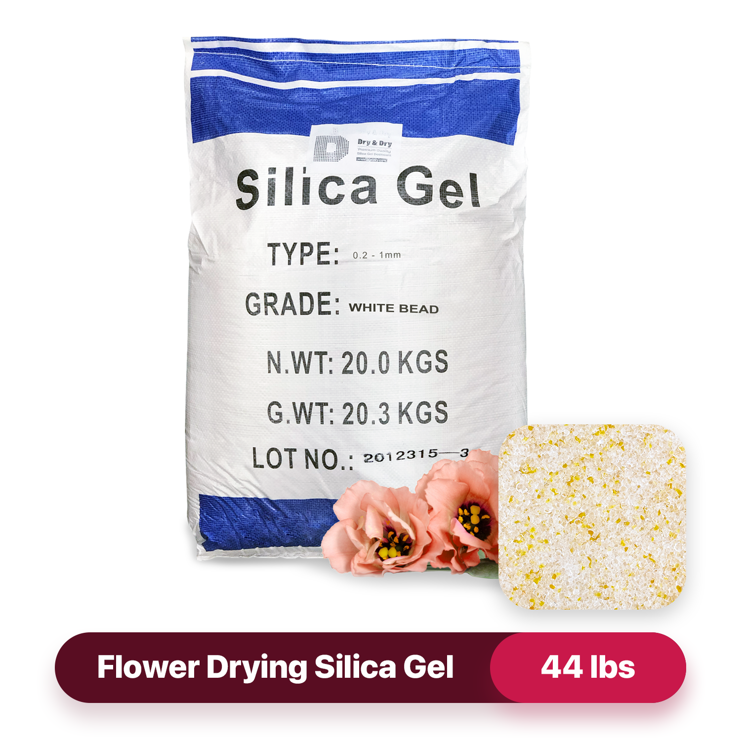 Dry & Dry Premium Orange Indicating Silica Gel for Flower Drying Desiccant - (Net 44 LBS)