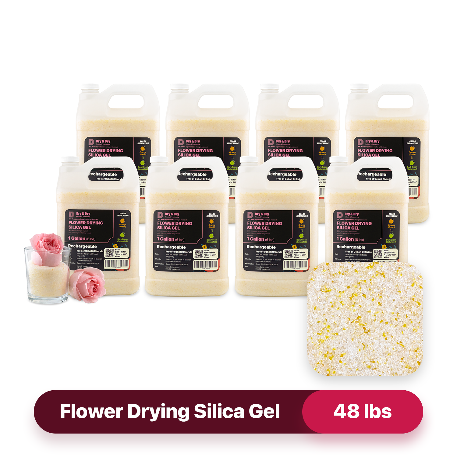 Dry & Dry Premium Silica Gel for Flower Drying Desiccant (Orange Indicating) - (Net 48 LBS)