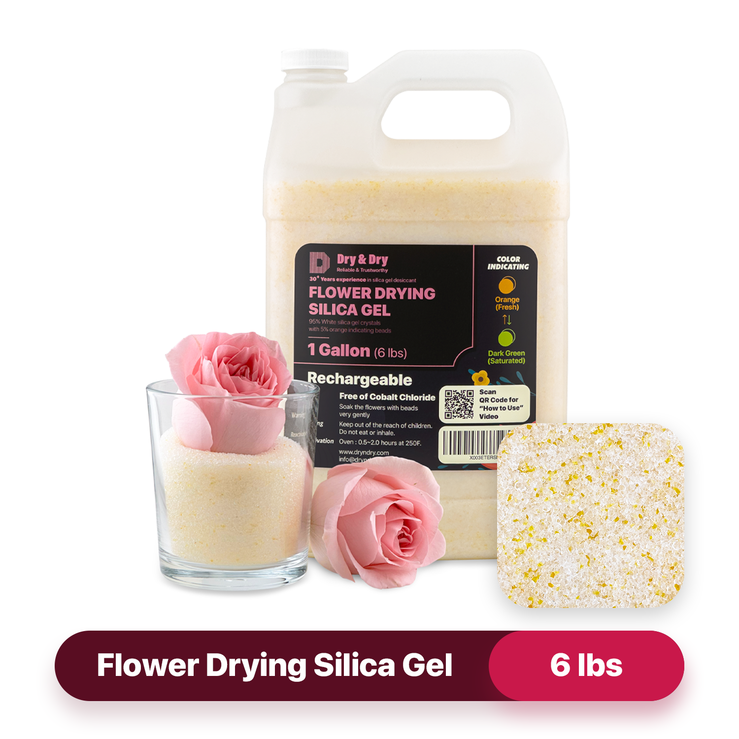 Dry & Dry Premium Silica Gel for Flower Drying Desiccant (Orange Indicating) - (Net 6 LBS)
