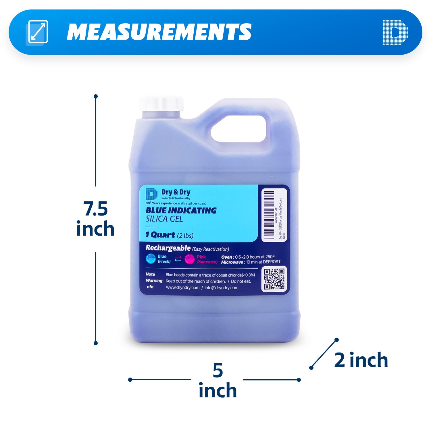 1 Quart Jug Replacement Desiccant Blue Indicating Silica Gel Bead(2 LBS) - Rechargeable