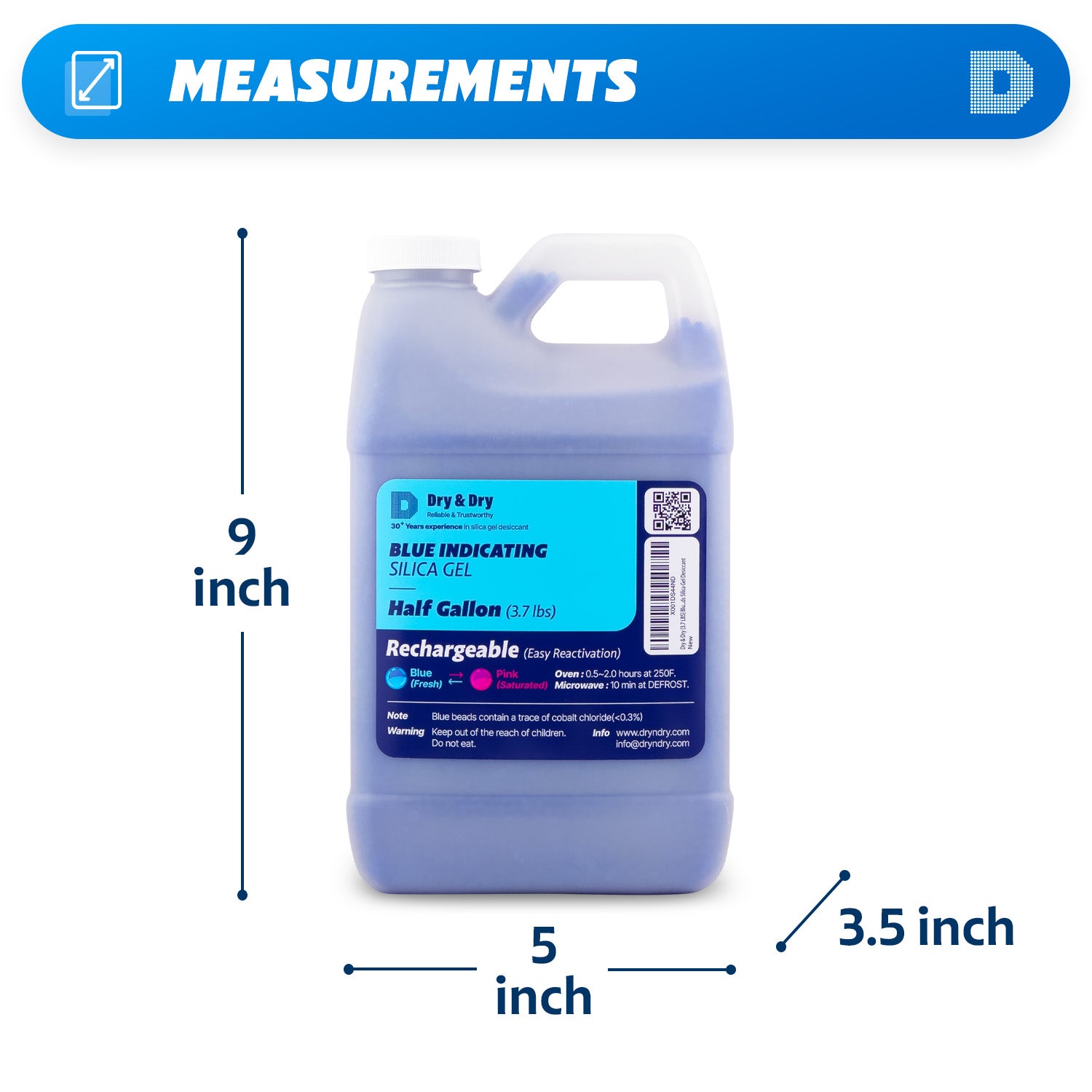 1/2 Gallon Premium Blue Indicating Silica Gel Beads(Industry Standard 3-5 mm) - 3.6 LBS Reusable