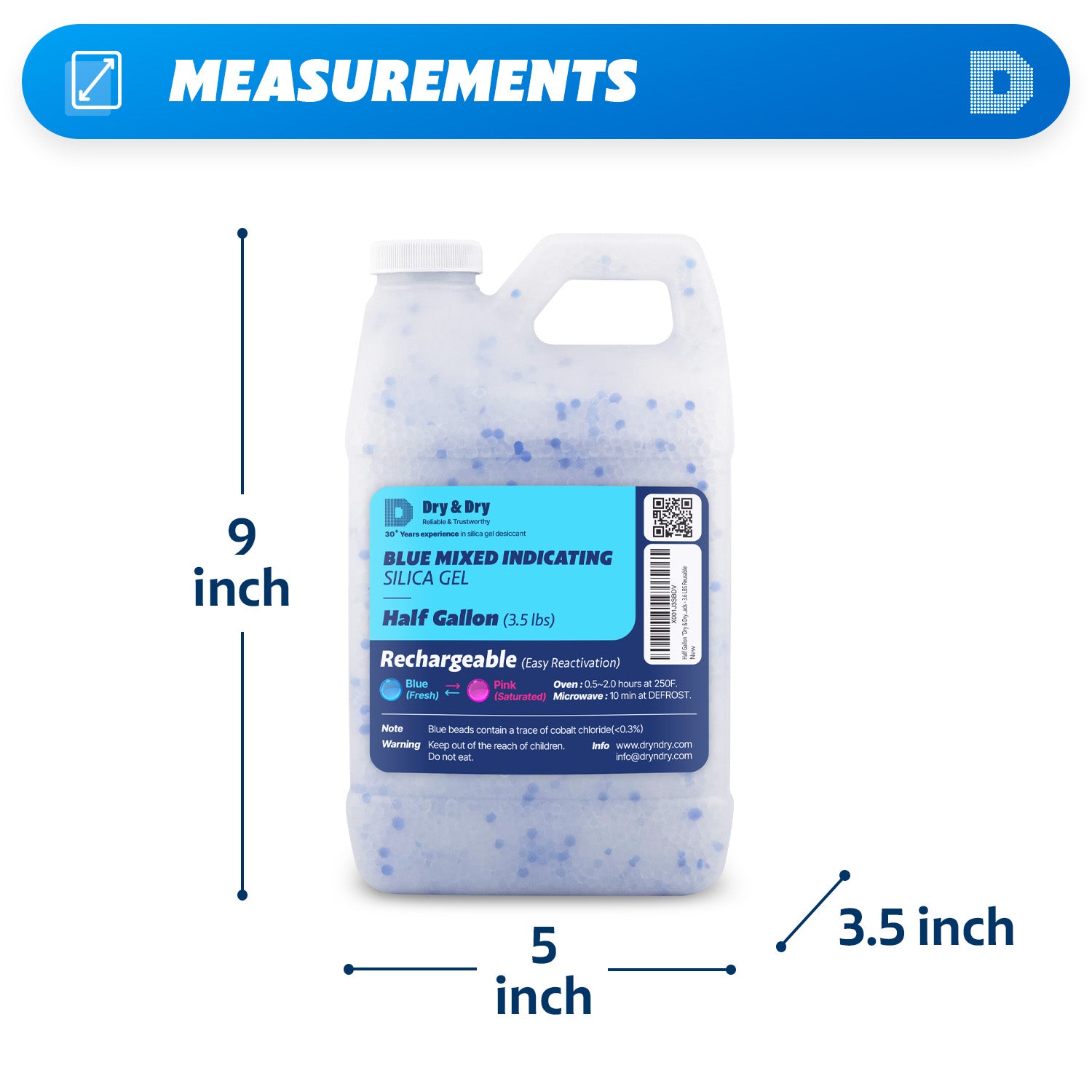 1/2 Gallon Premium Blue & White Mixed Indicating Silica Gel Beads(Industry Standard 3-5 mm) - 3.6 LBS Reusable