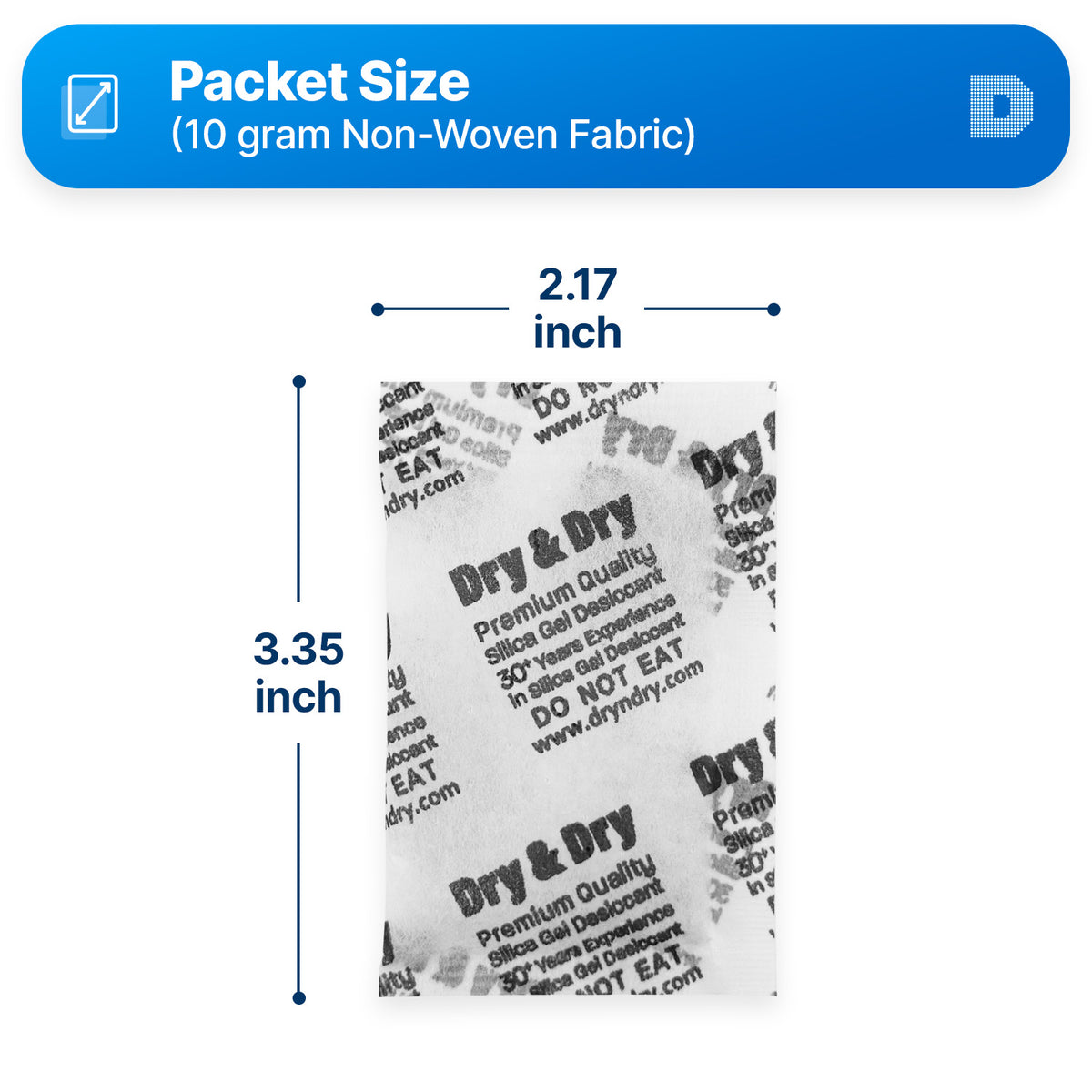 10 Gram [1700 Packets]  "Dry & Dry" Premium Silica Gel Desiccant Packets - Rechargeable Non-Woven Fabric (Cloth)