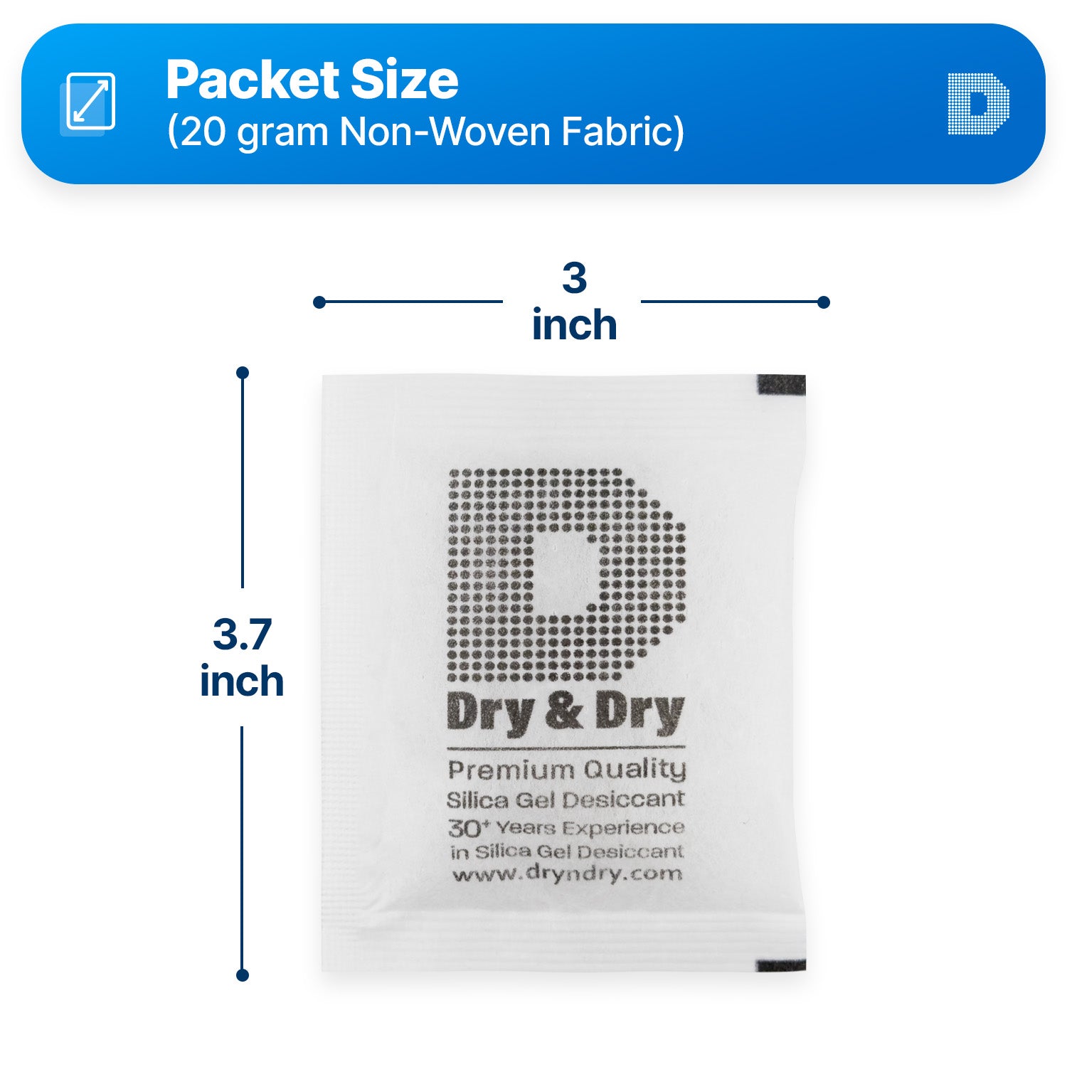 20 gram [800 Packets] "Dry & Dry" Premium Silica Gel Desiccant Packets - Rechargeable Non-Woven Fabric (FDA Compliant)