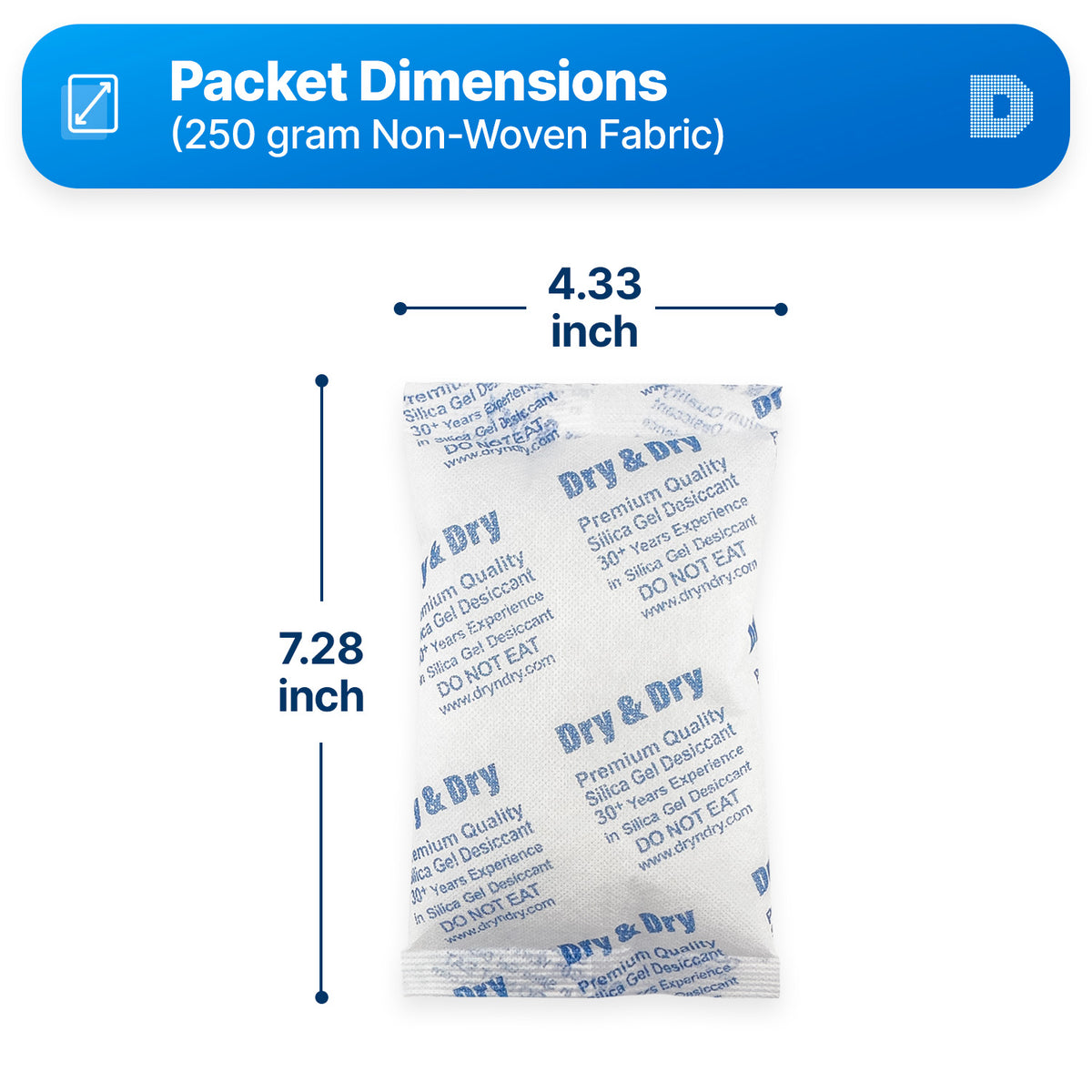 250 Gram [70 Packets]  "Dry & Dry" Premium Silica Gel Desiccant Packets - Rechargeable Non-Woven Fabric (FDA Compliant)