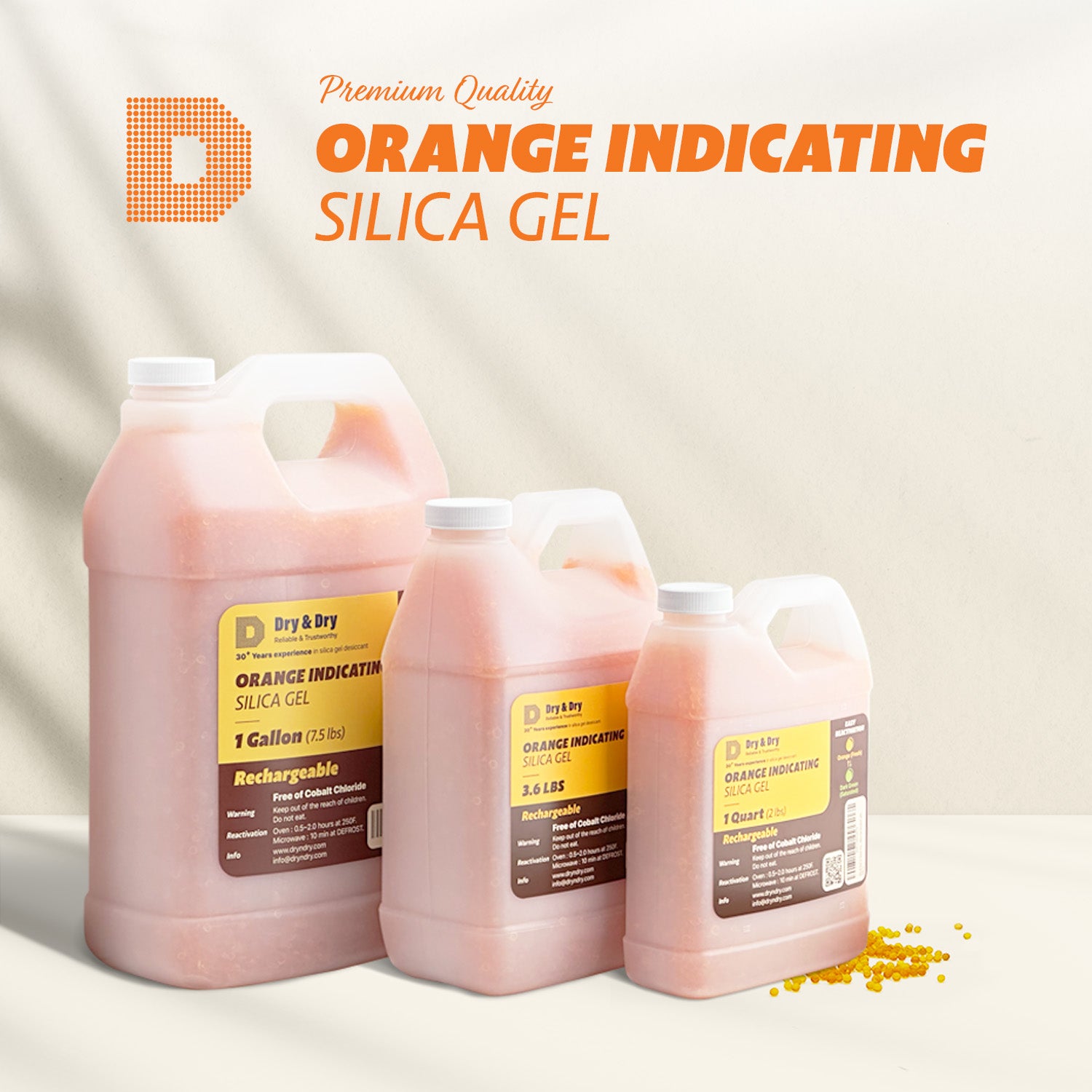 8 Gallon [60 LBS] Orange Premium Indicating Silica Gel Desiccant Beads(Industry Stand 3-5 mm) - RECHARGEABLE