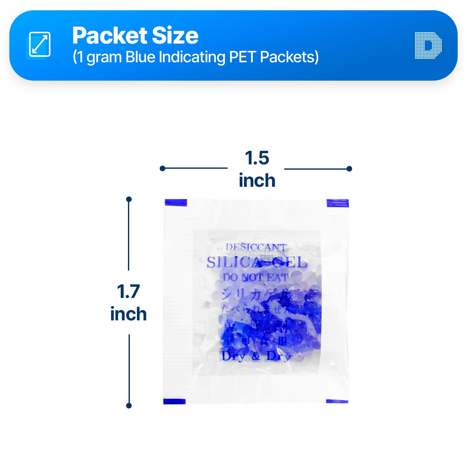 1 Gram Blue Indicating Clear Plastic(PET) Silica Gel Packets