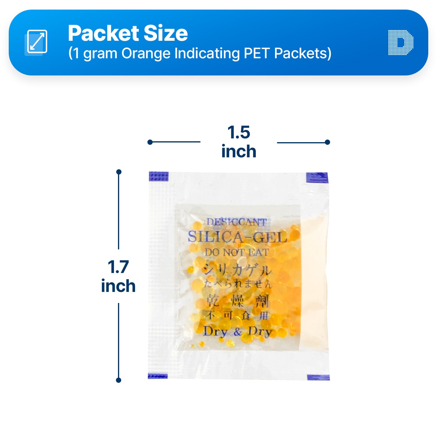 1 Gram Orange Indicating Clear Plastic(PET) Silica Gel Packets