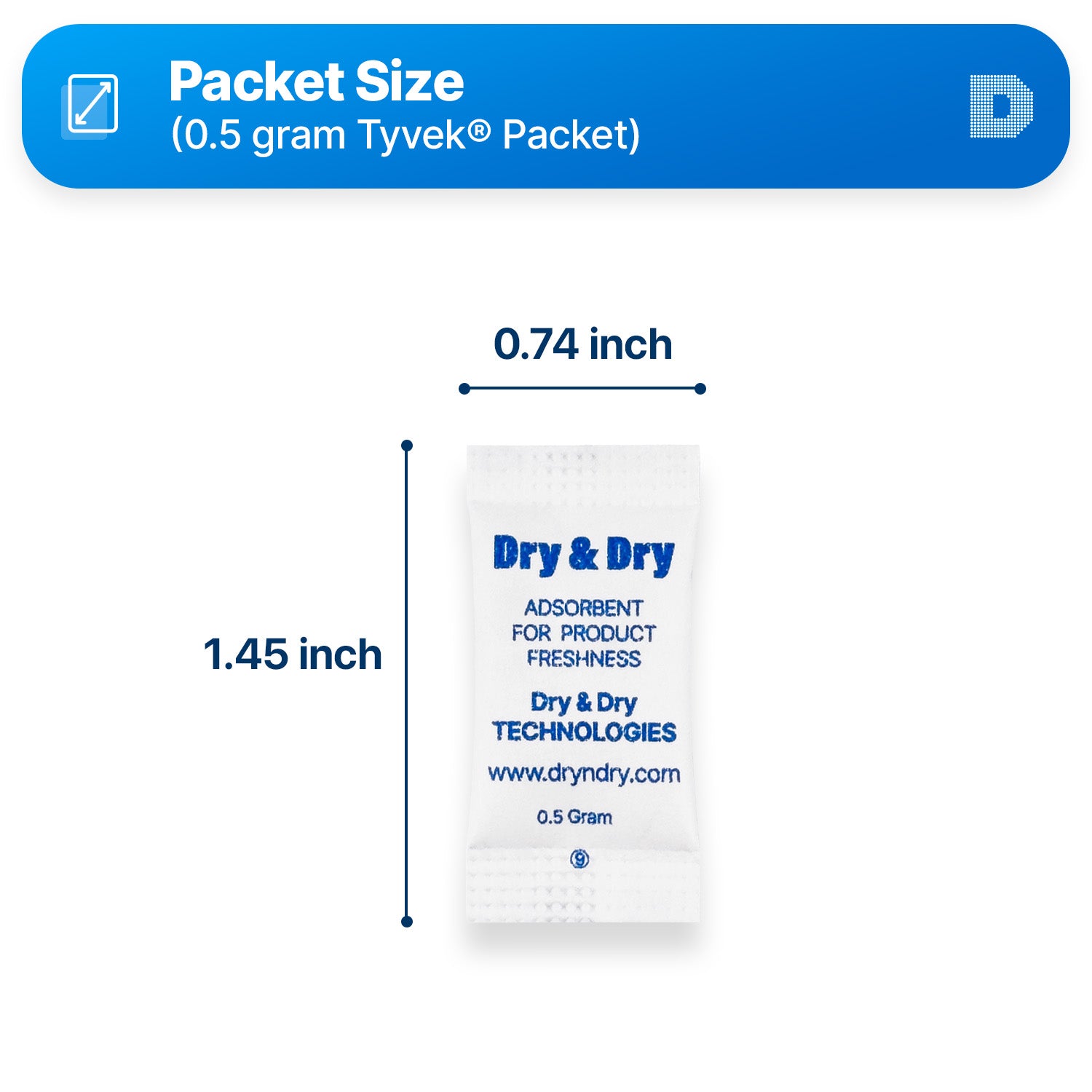 0.5 Gram [15,000 Packets] Tyvek® Silica Gel Desiccant Packets