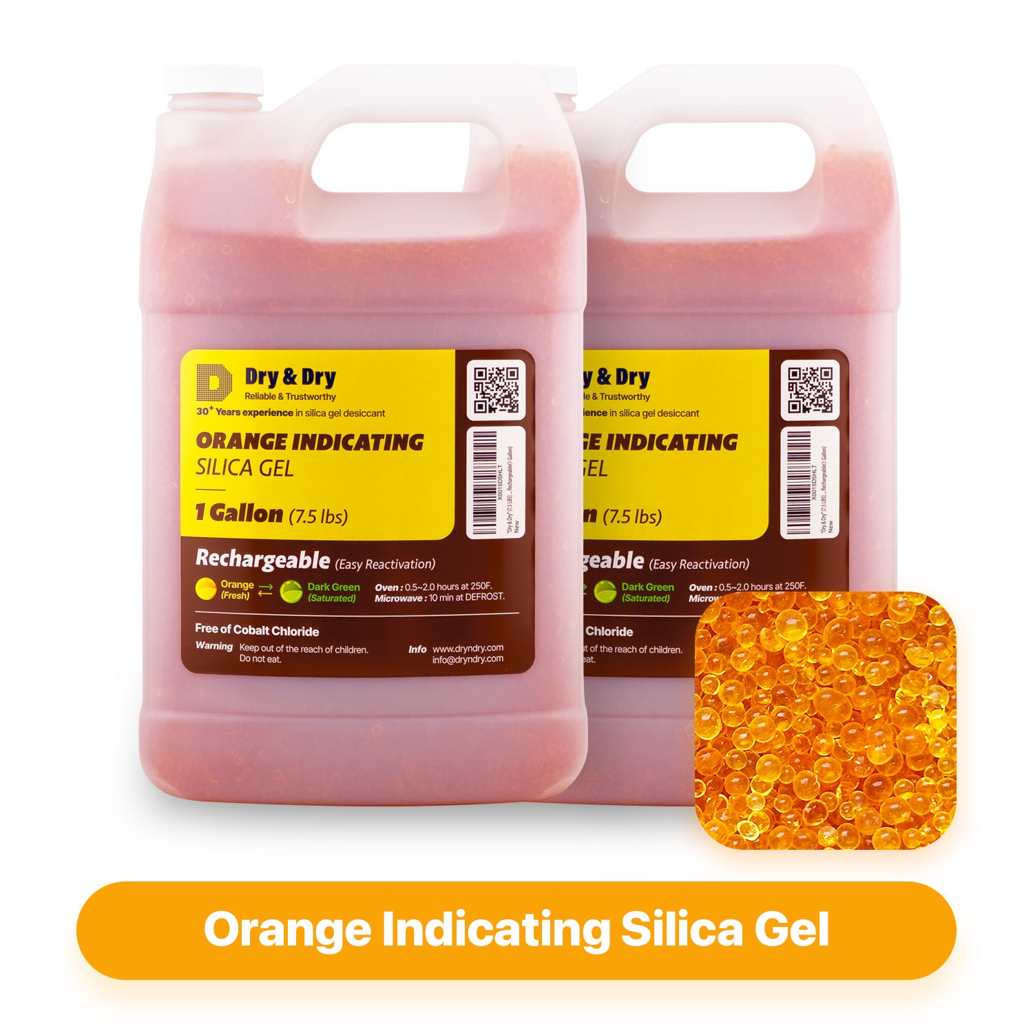 2 Gallon(15 LBS) "Dry & Dry" Premium Orange Indicating Silica Gel Desiccant Bead