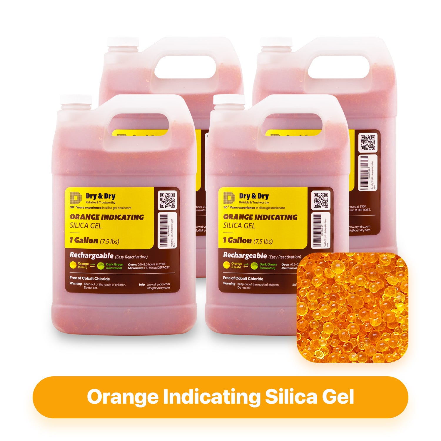 4 Gallon [30 LBS] Orange Premium Indicating Silica Gel Desiccant Beads(Industry Stand 3-5 mm) - RECHARGEABLE