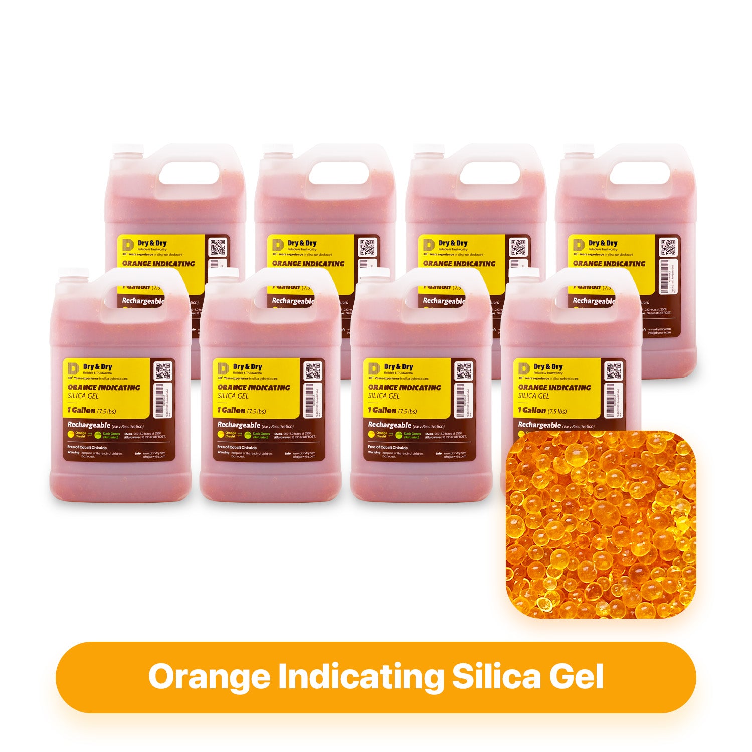 8 Gallon [60 LBS] Orange Premium Indicating Silica Gel Desiccant Beads(Industry Stand 3-5 mm) - RECHARGEABLE