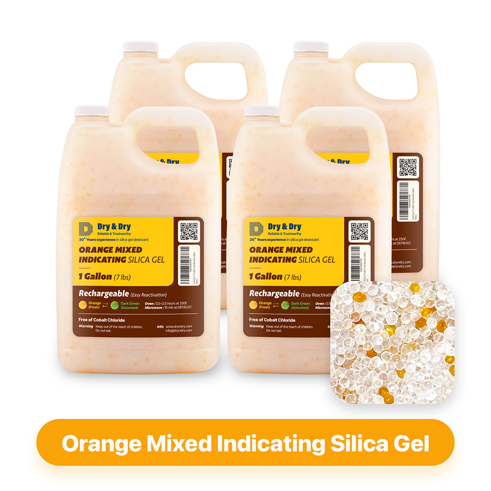 4 Gallon(28-30 LBS) "Dry & Dry" Premium Orange & White Mixed Indicating Silica Gel Desiccant Beads(Industry Standard 3-5 mm) - Rechargeable