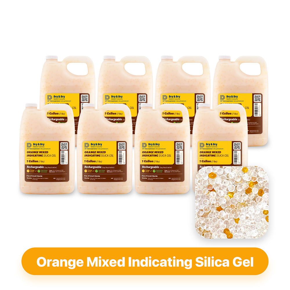 8 Gallon(56-60 LBS) "Dry & Dry" Premium Orange & White Mixed Indicating Silica Gel Desiccant Beads(Industry Standard 3-5 mm) - Rechargeable