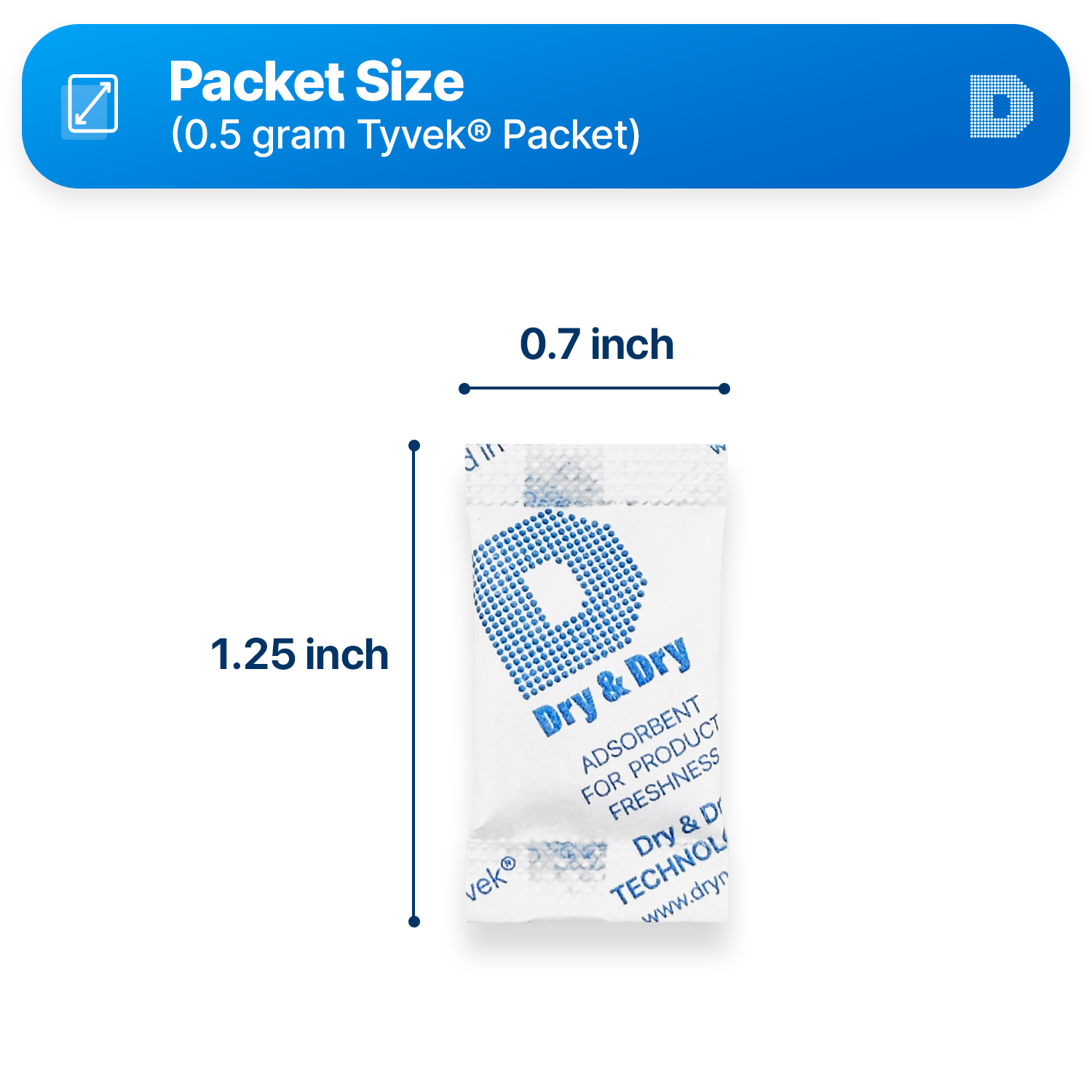 0.5 Gram [16,000 Packets] Tyvek® Silica Gel Desiccant Packets