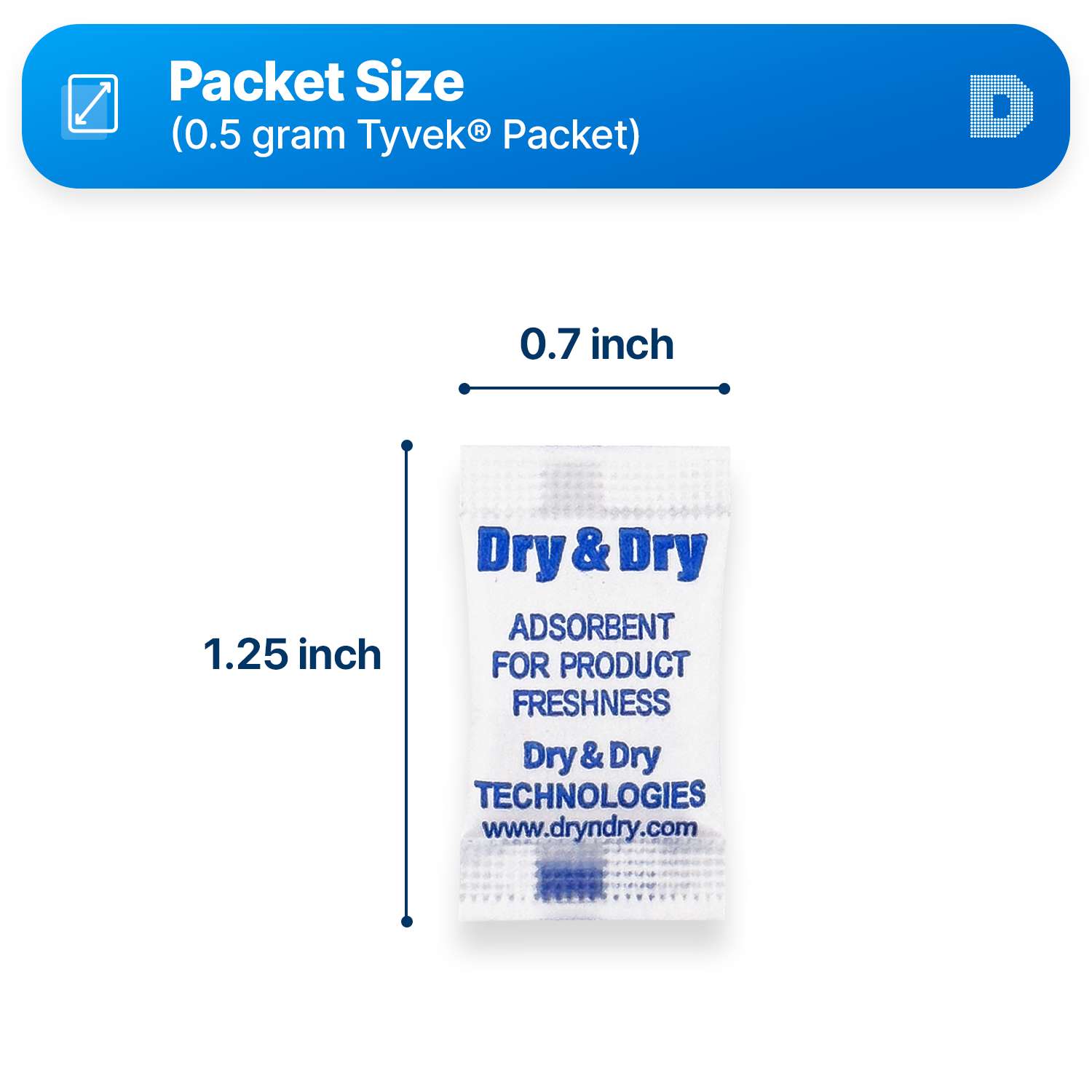 0.5 Gram [16,000 Packets] Tyvek® Silica Gel Desiccant Packets