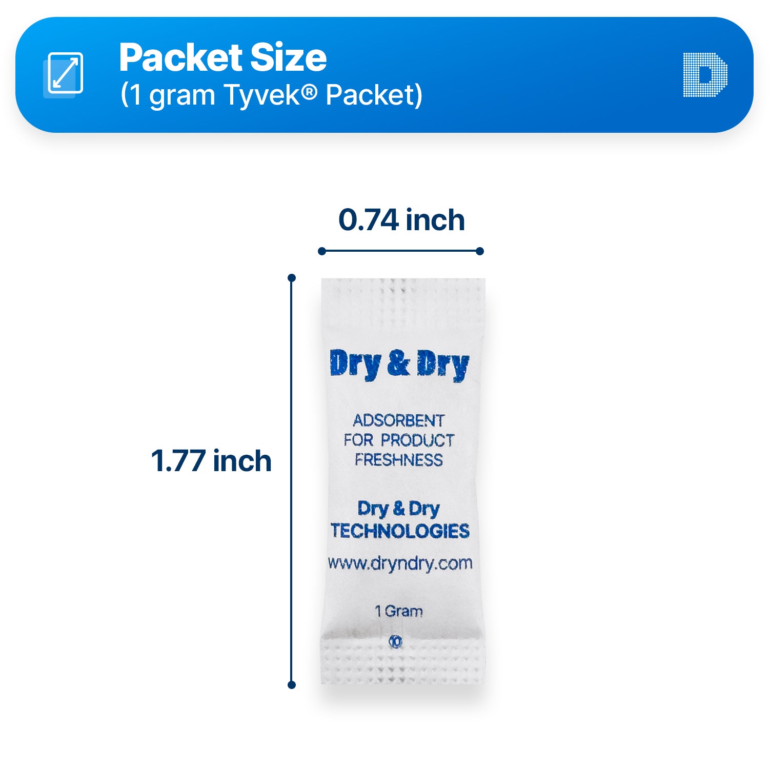 1 Gram [10,000 Packets] Tyvek® Silica Gel Desiccant Packets (FDA Compliant)