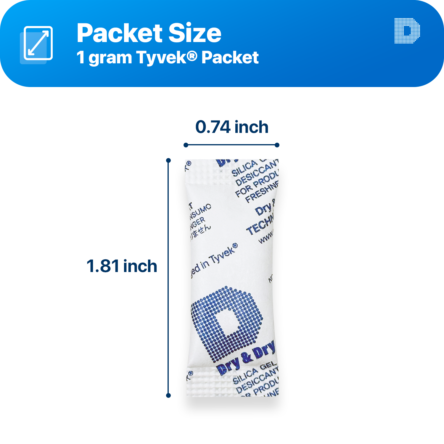 1 Gram [10,000 Packets] Tyvek® Silica Gel Desiccant Packets (FDA Compliant)