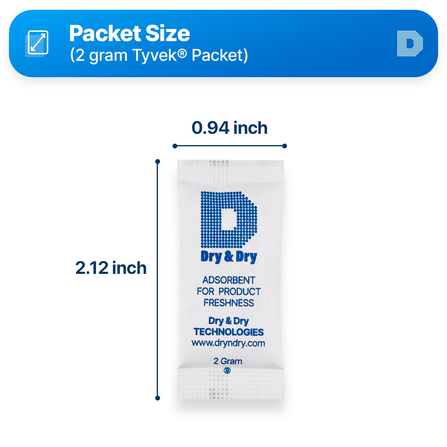 2 Gram [7,000 Packets] Tyvek® Silica Gel Desiccant Packets (FDA Compliant)