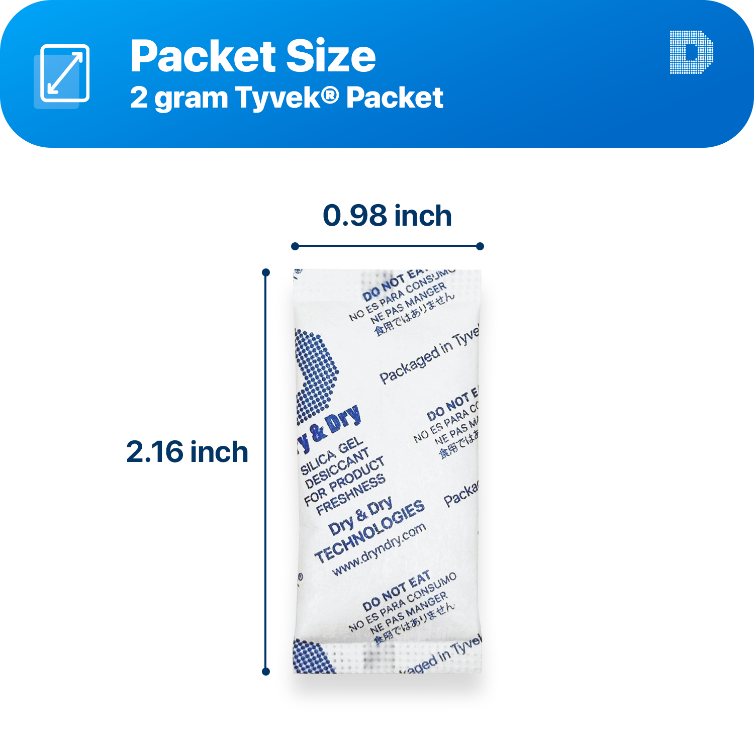 2 Gram [7,000 Packets] Tyvek® Silica Gel Desiccant Packets (FDA Compli