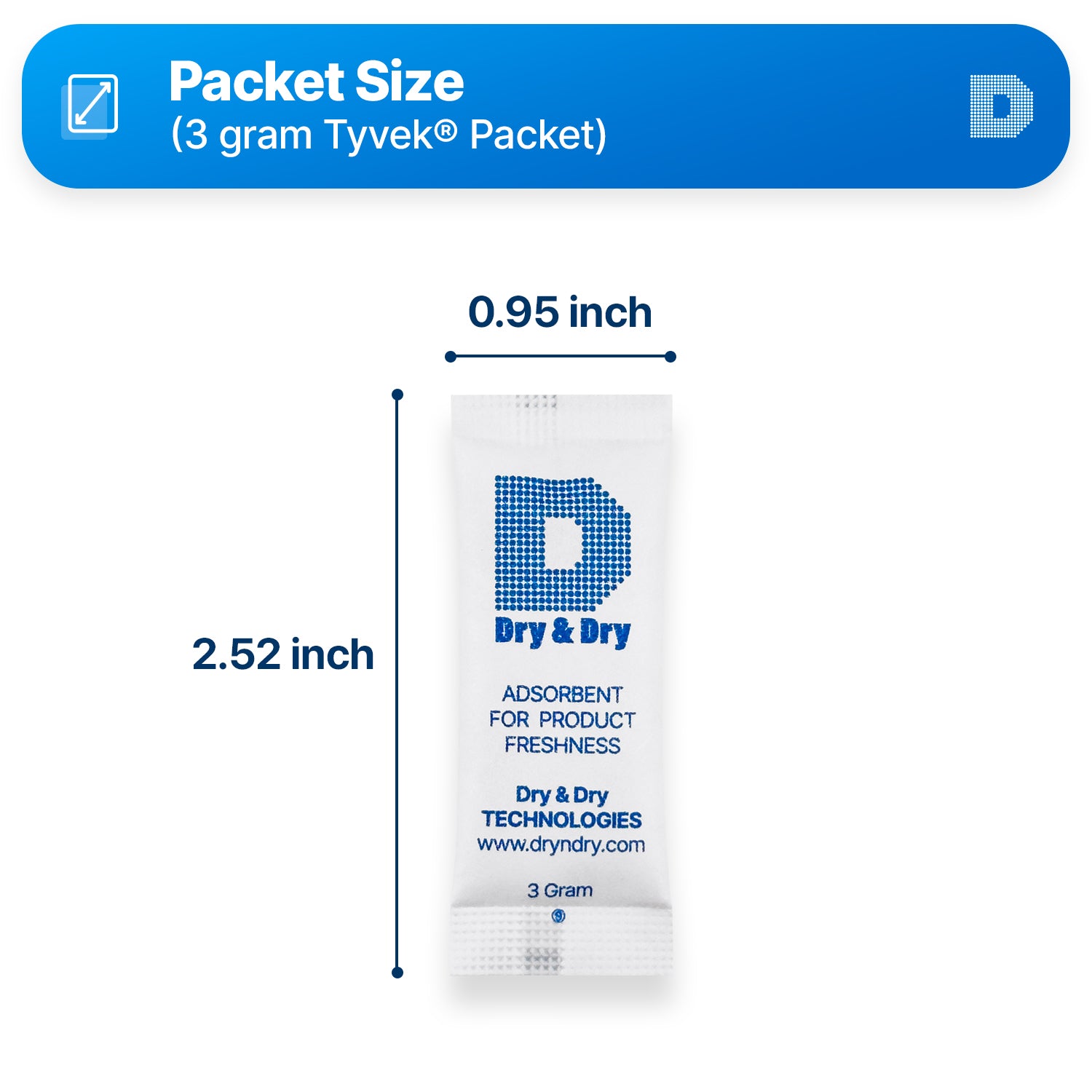 3 Gram [5,000 Packets] Tyvek® Silica Gel Desiccant Packets (FDA Compliant)