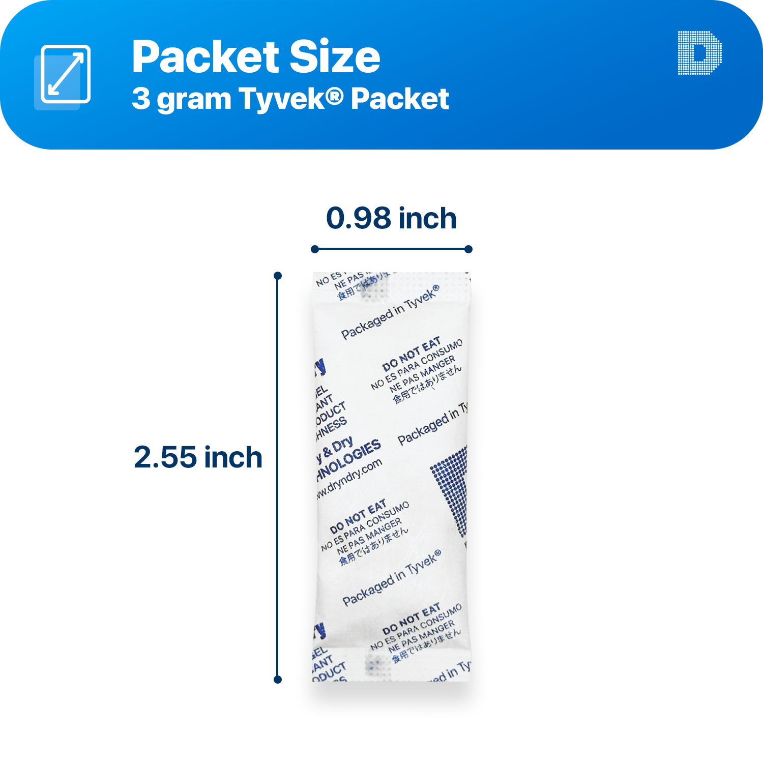 3 Gram [5,000 Packets] Tyvek® Silica Gel Desiccant Packets (FDA Compliant)