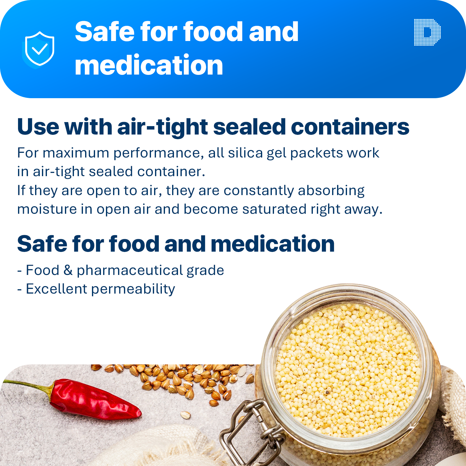 0.5(Half) Gram [5000 Packets] Premium Silica Gel Packets Desiccant Dehumidifiers - Food Safe FDA Compliant