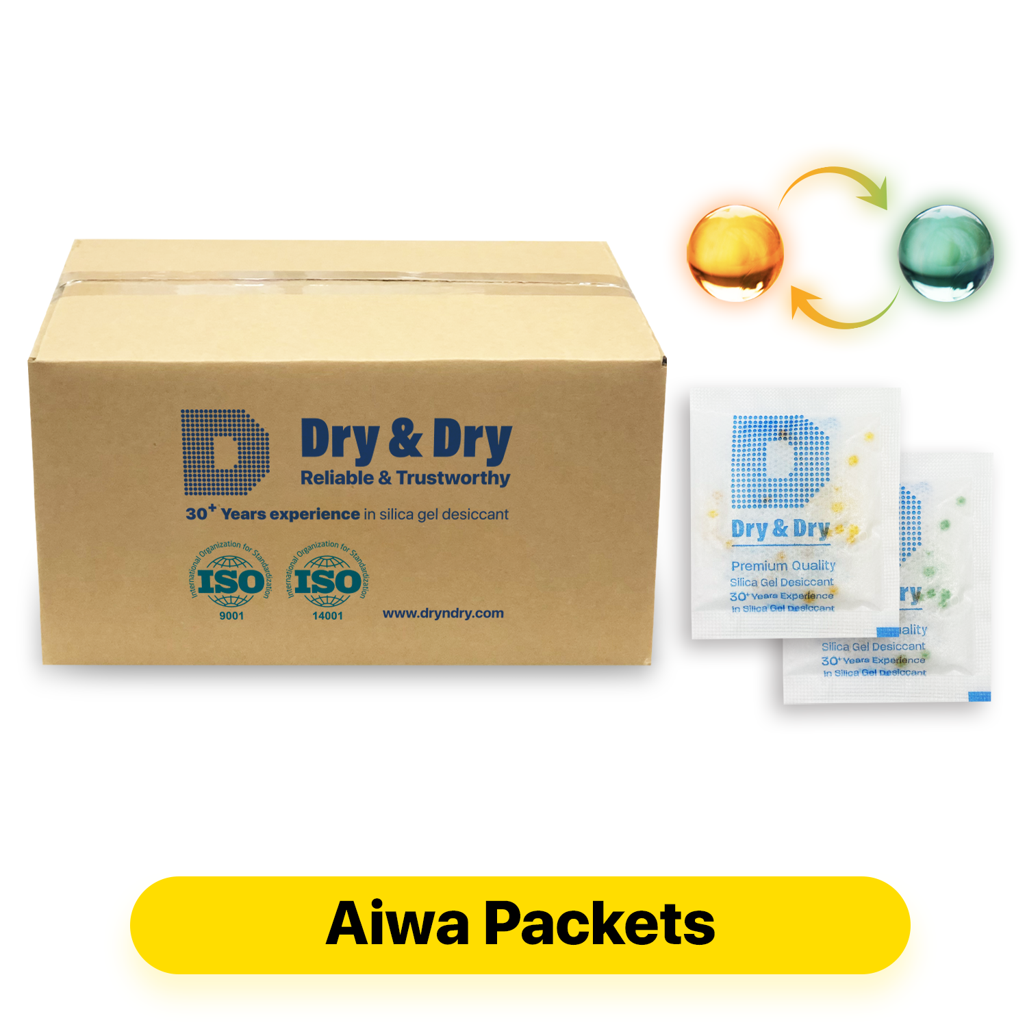 2 Gram [6000 Packs] "Dry & Dry" Food Safe Orange Indicating (Orange to Dark Green) Mixed Silica Gel Packets - FDA Compliant