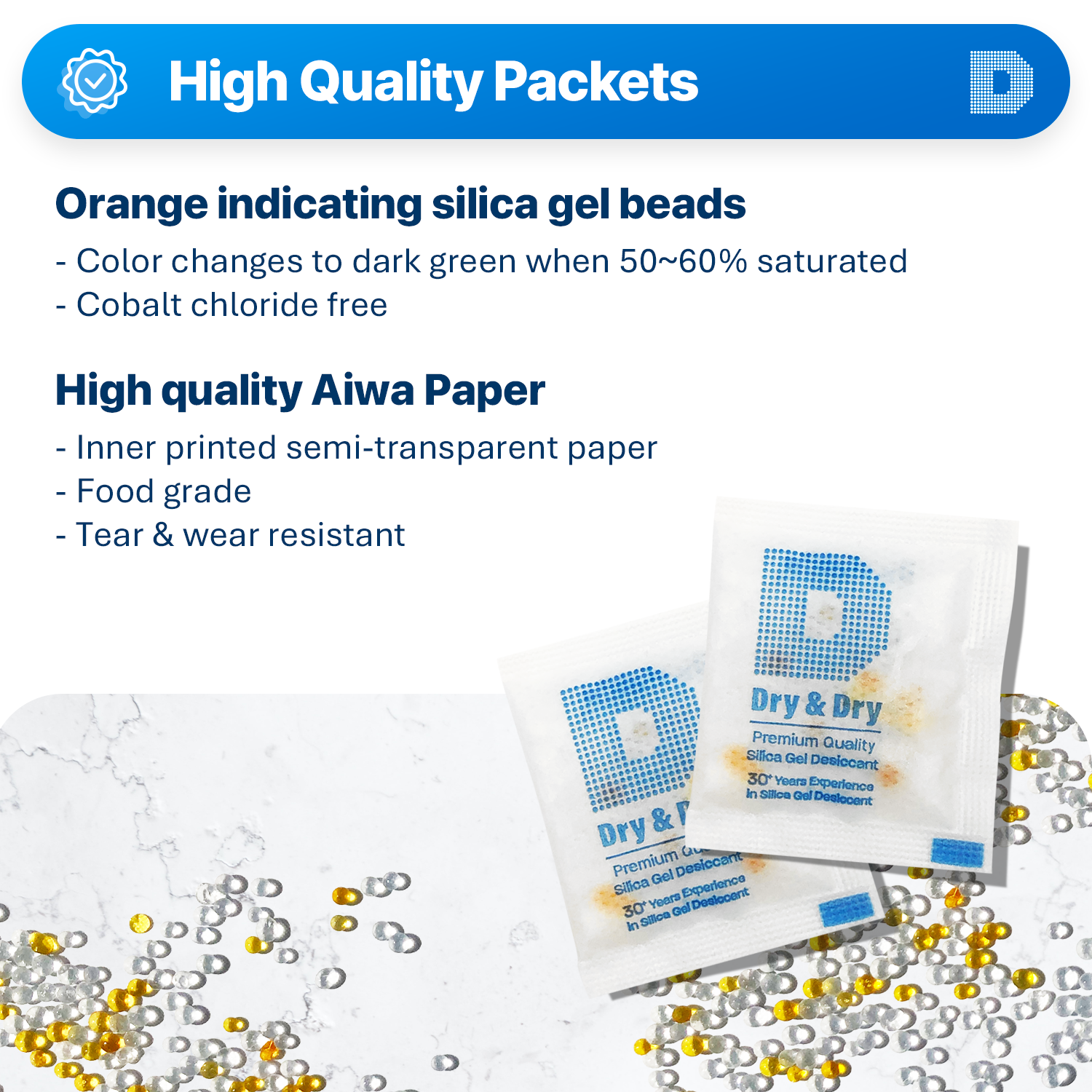 3 Gram [6000 Packs] "Dry & Dry" Food Safe Orange Indicating(Orange to Dark Green) Mixed Silica Gel Packets - FDA Compliant