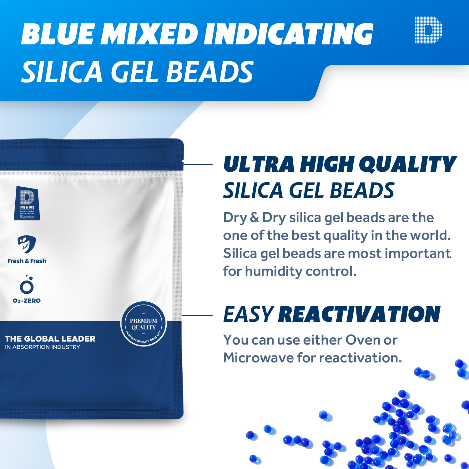 5 LBS Indicating "Dry&Dry" Silica Gel Beads Mixed Blue for Air Dryer - Bulk Resuable Color Changing