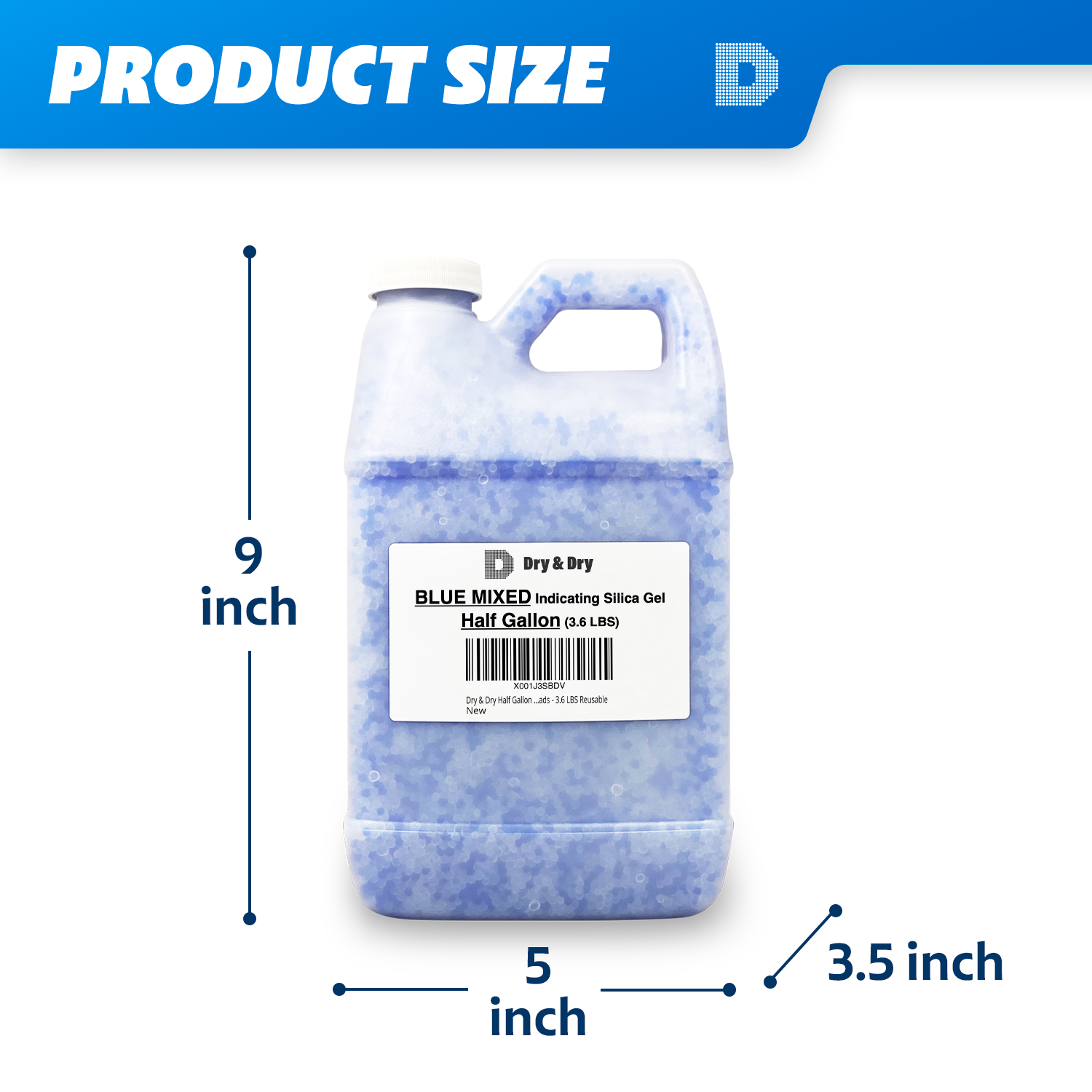 1/2 Gallon Premium Blue & White Mixed Indicating Silica Gel Beads(Industry Standard 3-5 mm) - 3.6 LBS Reusable