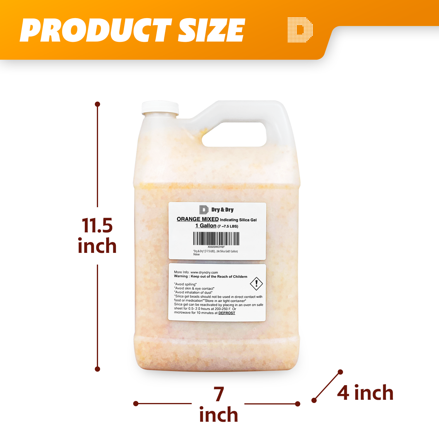 1 Gallon(7-7.5 LBS) "Dry & Dry" Premium Orange & White Mixed Indicating Silica Gel Desiccant Beads(Industry Standard 3-5 mm) - Rechargeable