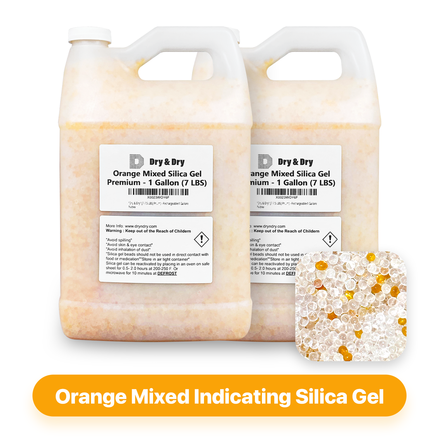 2 Gallon(14-15 LBS) "Dry & Dry" Premium Orange & White Mixed Indicating Silica Gel Desiccant Beads(Industry Standard 3-5 mm) - Rechargeable