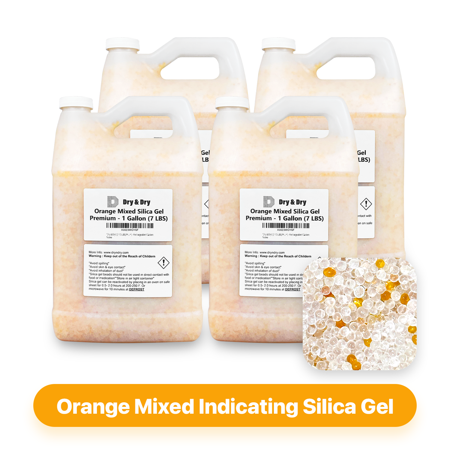 4 Gallon(28-30 LBS) "Dry & Dry" Premium Orange & White Mixed Indicating Silica Gel Desiccant Beads(Industry Standard 3-5 mm) - Rechargeable