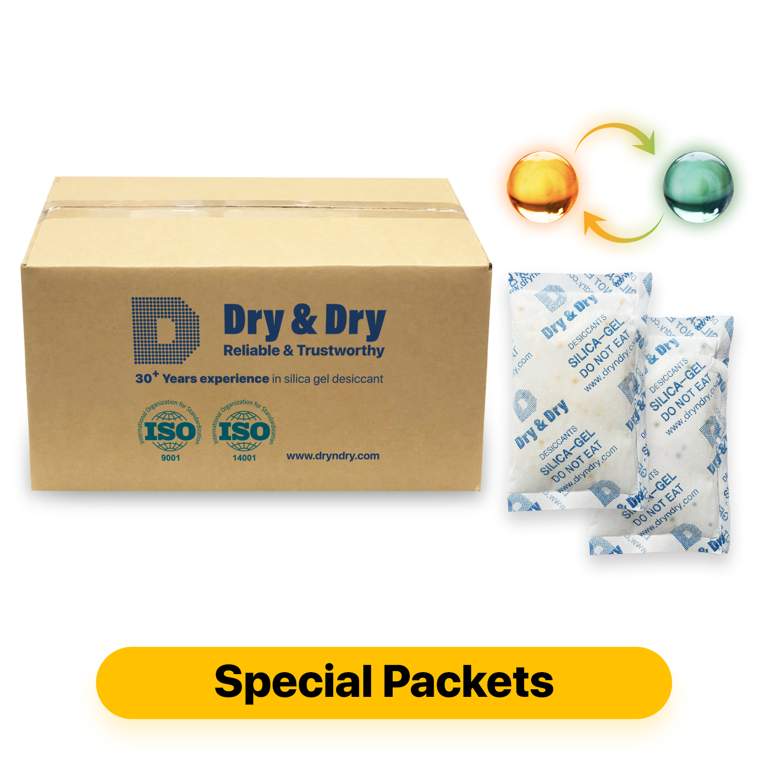 100 Gram [200 Packs] "Dry & Dry" SPECIAL Food Safe Orange Indicating(Orange to Dark Green) Mixed Silica Gel Packets - Rechargeable(FDA Compliant)