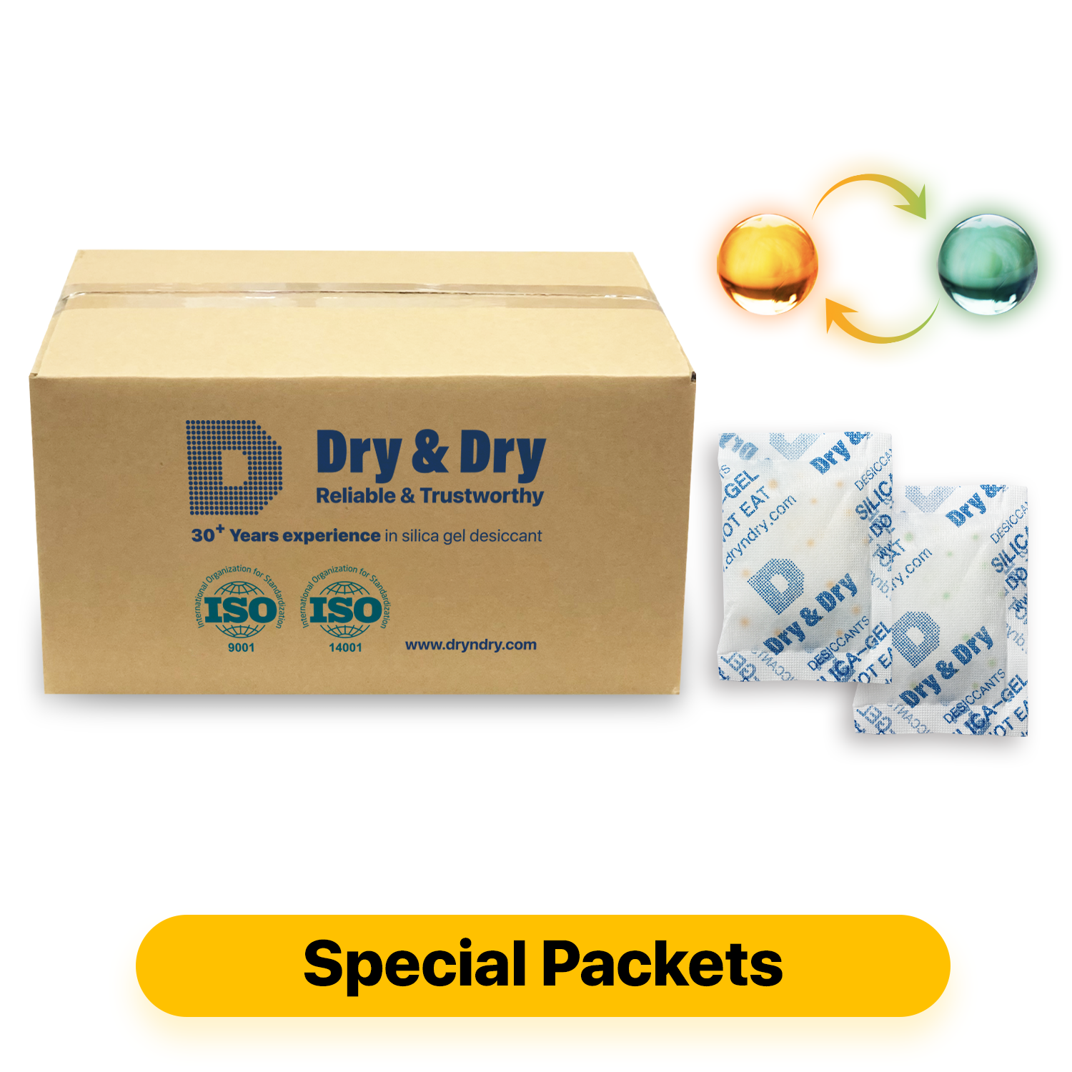 20 Gram [800 Packs] "Dry & Dry" SPECIAL Food Safe Orange Indicating(Orange to Dark Green) Mixed Silica Gel Packets - Rechargeable(FDA Compliant)