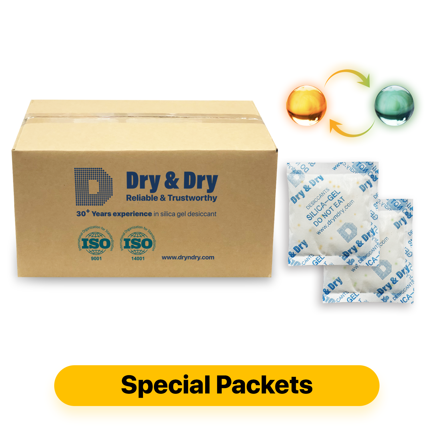 50 Gram [400 Packs] "Dry & Dry" SPECIAL Food Safe Orange Indicating(Orange to Dark Green) Mixed Silica Gel Packets - Rechargeable(FDA Compliant)