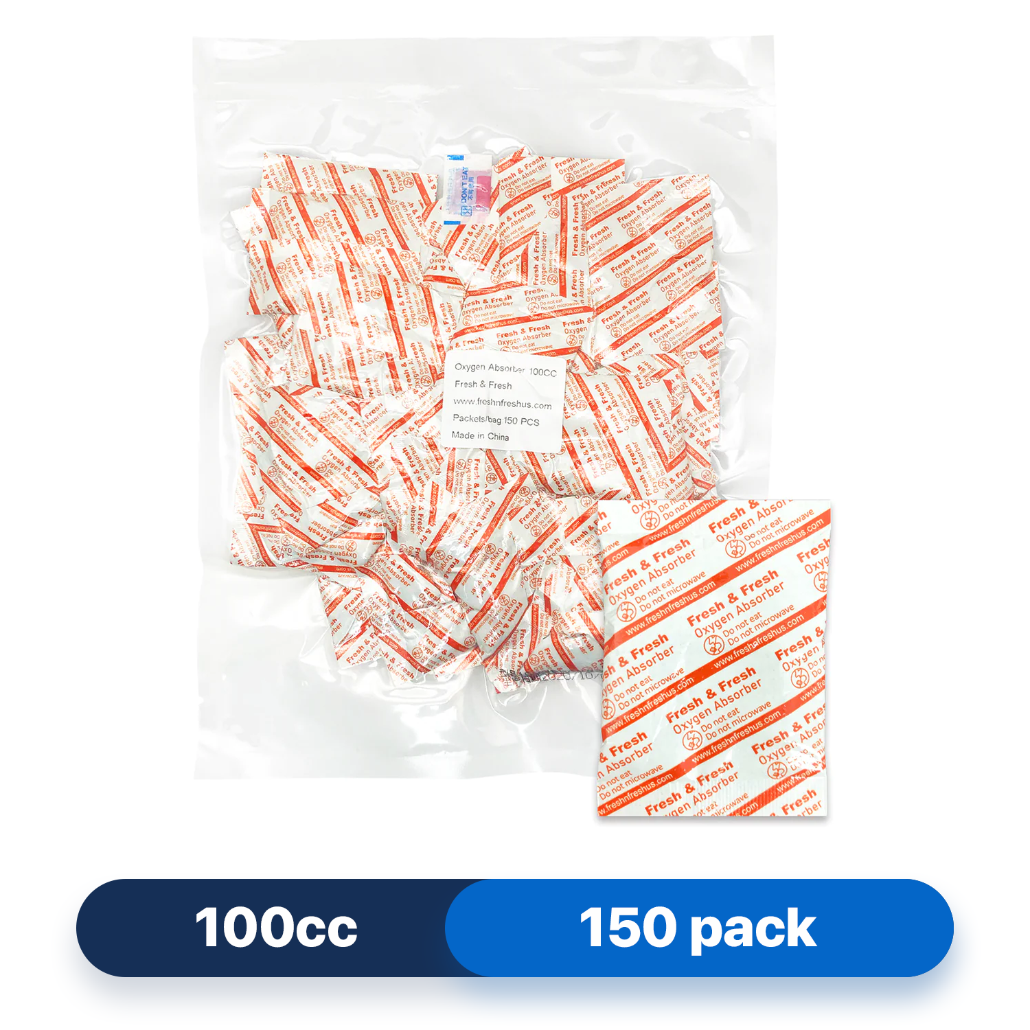 Fresh & Fresh (150 Packs) 100 CC Premium Oxygen Absorbers(1 Bag of 150 packets) - ISO 9001 Certified Facility Manufactured