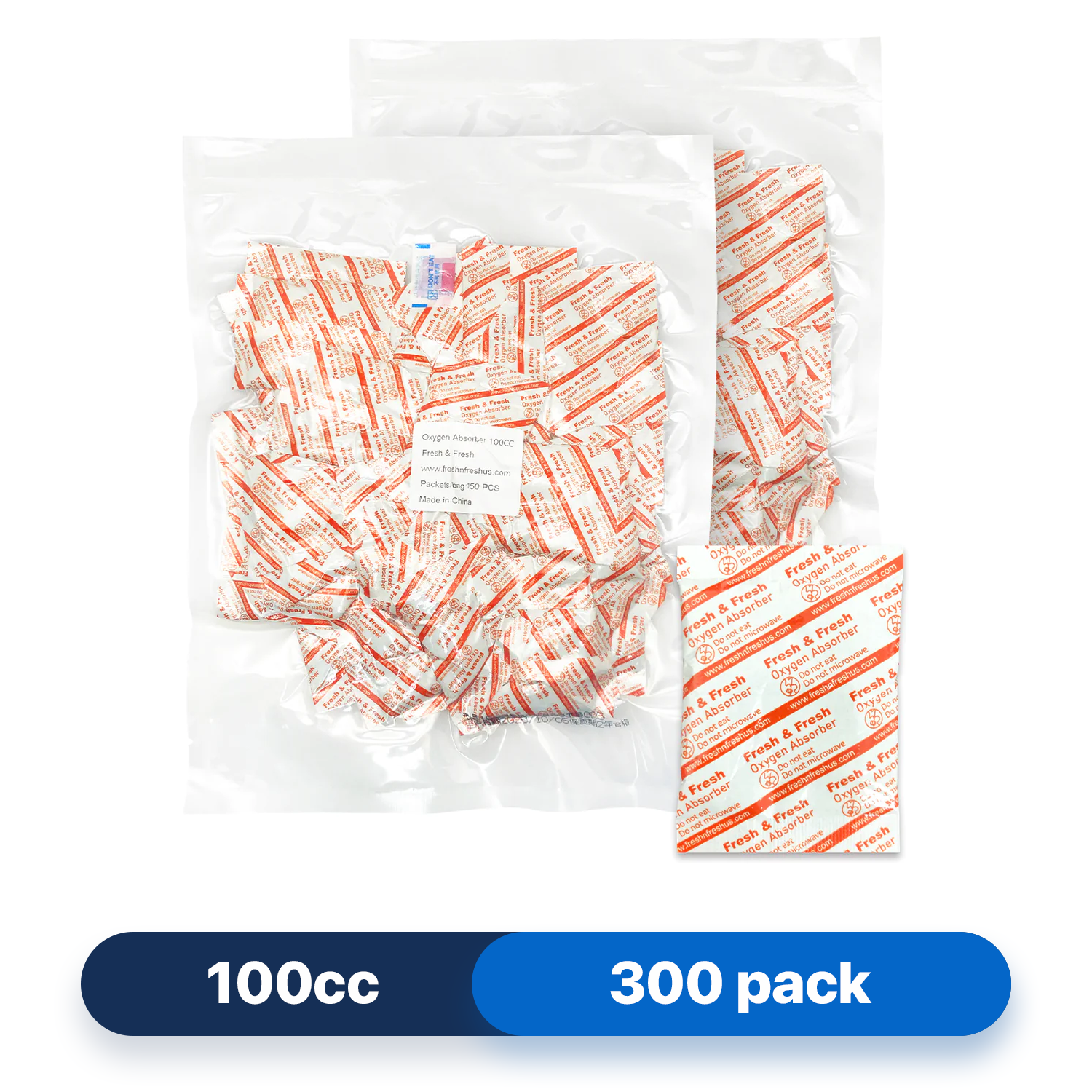 Fresh & Fresh (300 Packs) 100 CC Premium Oxygen Absorbers(2 Bag of 150 packets) - ISO 9001 Certified Facility Manufactured
