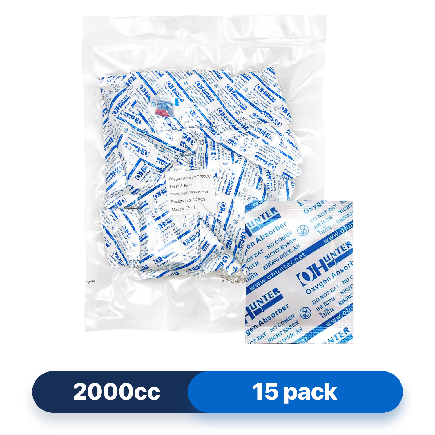 Fresh & Fresh (15 Packets) 2000 CC Premium Oxygen Absorbers(1 Bag of 15 packets) - ISO 9001 & 14001 Certified Facility Manufactured
