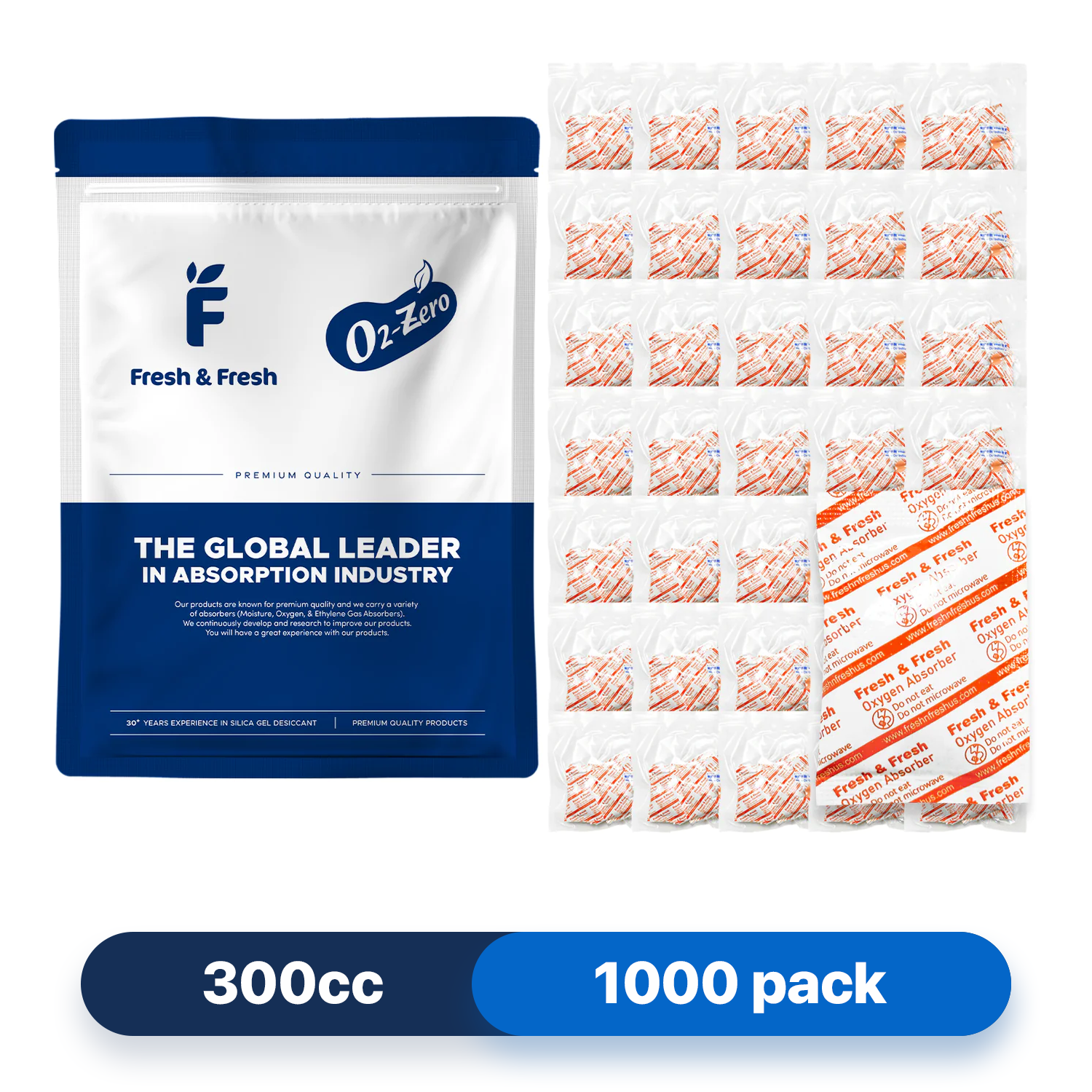 Fresh & Fresh (1000 Packs) 300 CC Premium Oxygen Absorbers(100 Bag of 10 packets) - ISO 9001 & 14001 Certified Facility Manufactured