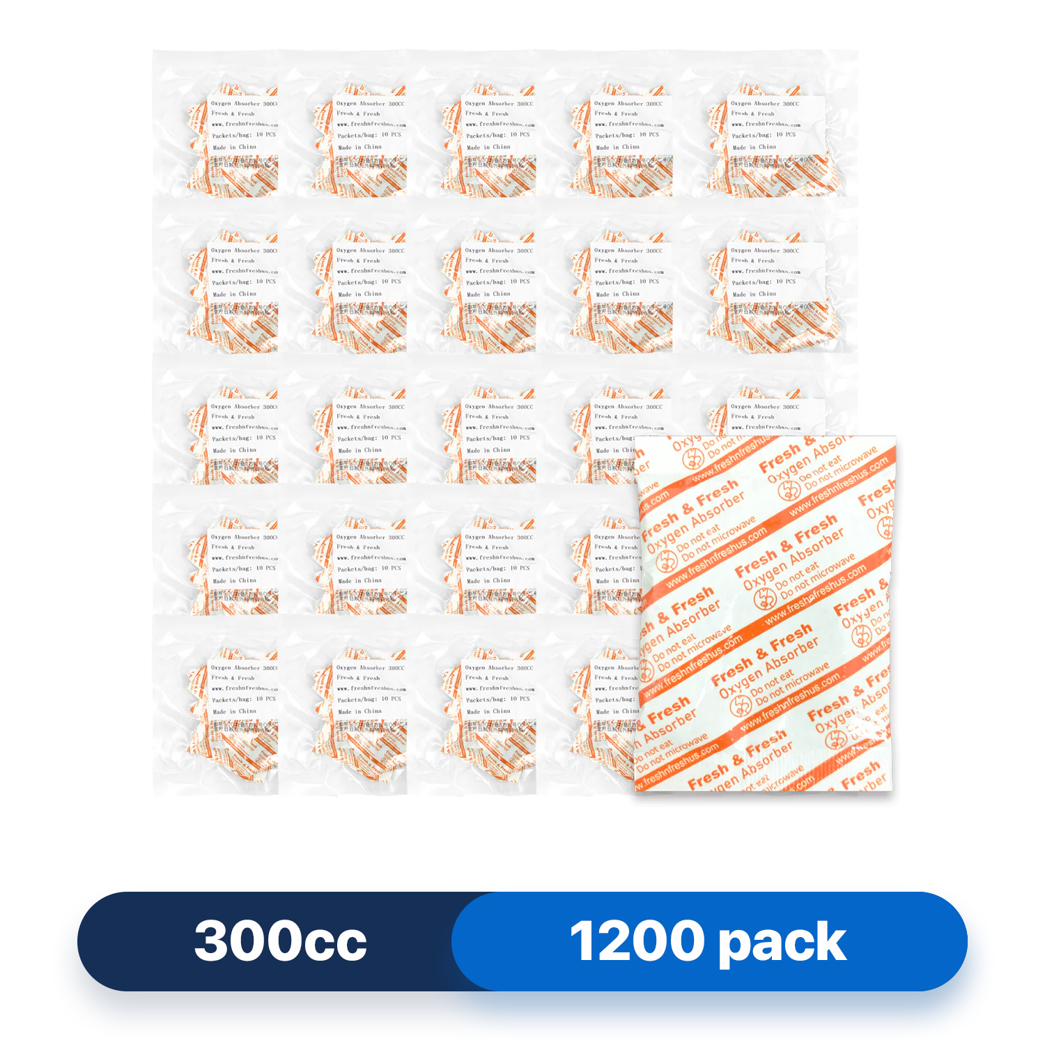 Fresh & Fresh (1200 Packs) 300 CC Premium Oxygen Absorbers(120 Bag of 10 Packets) - ISO 9001 Certified Facility Manufactured