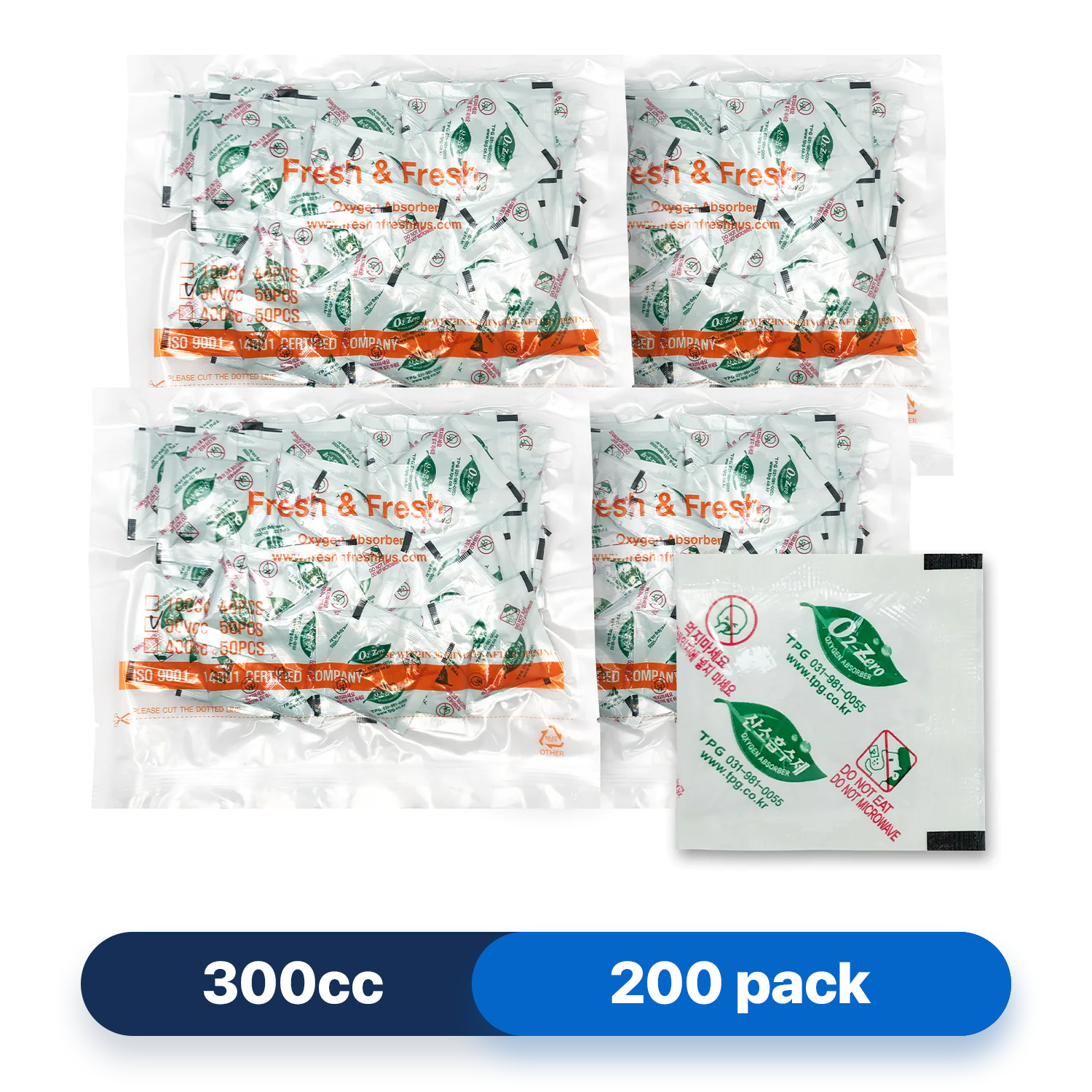 Fresh & Fresh (200 Packs) 300 CC Premium Oxygen Absorbers(4 Bag of 50 Packets) - ISO 9001 Certified Facility Manufactured